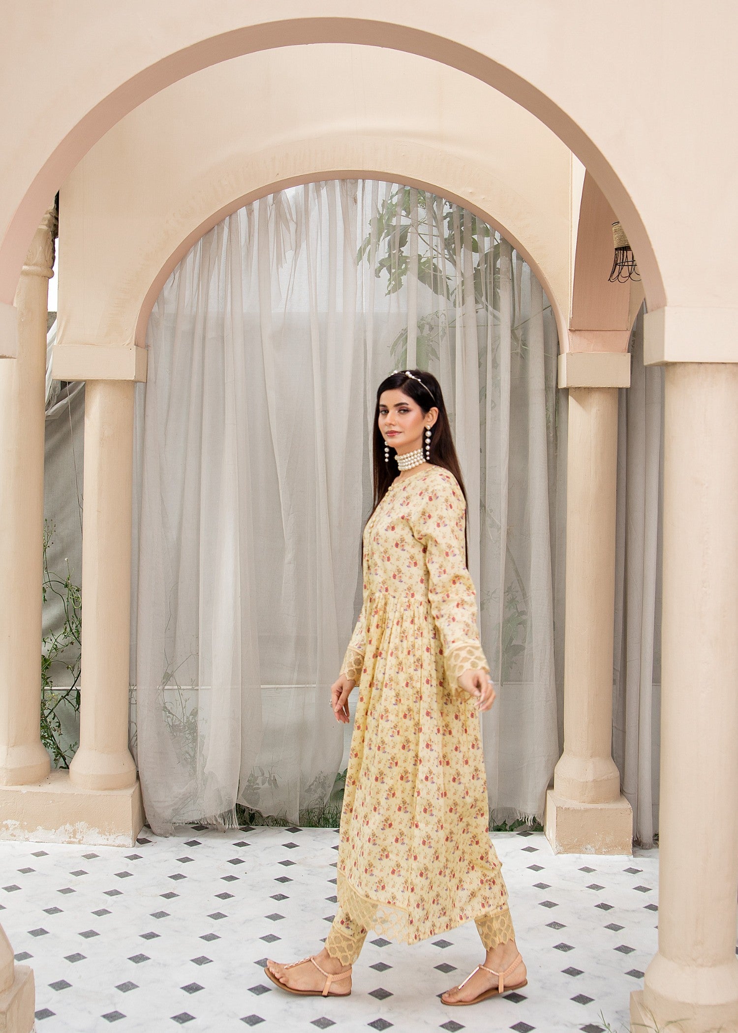 lawn Pishwas in Butter