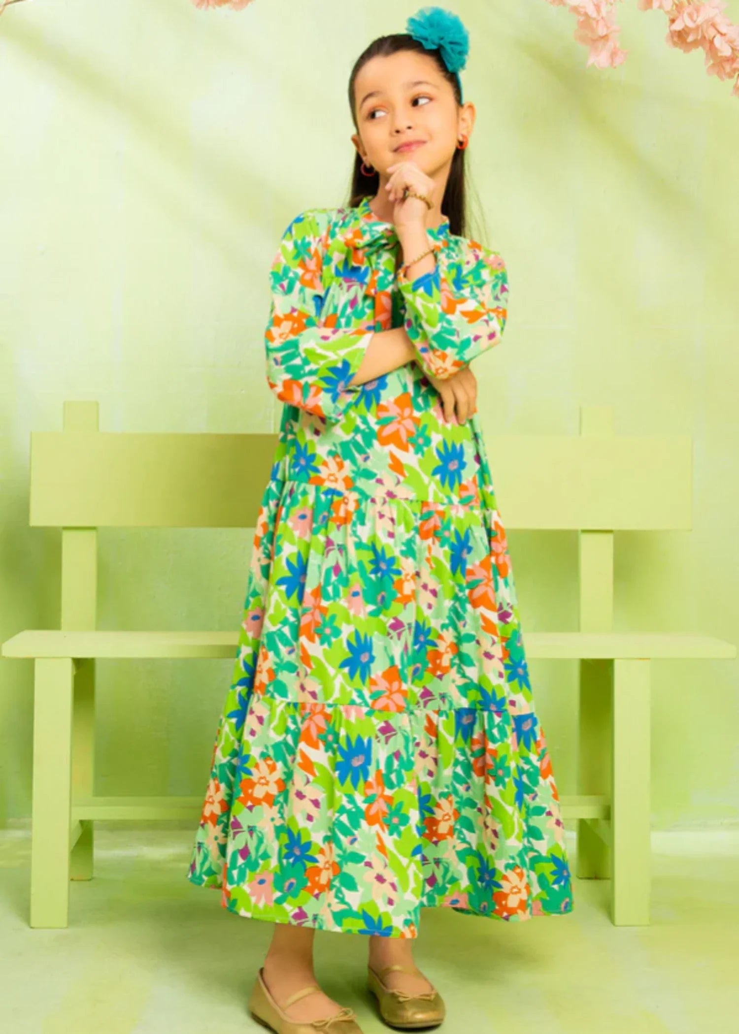 georgette Frock in Lime green