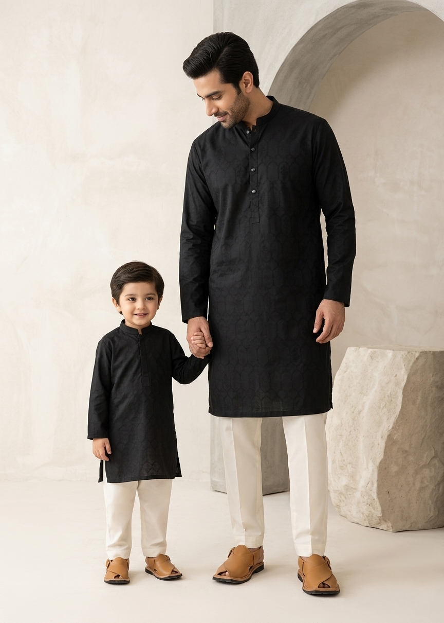 jacquard Kurta in Black
