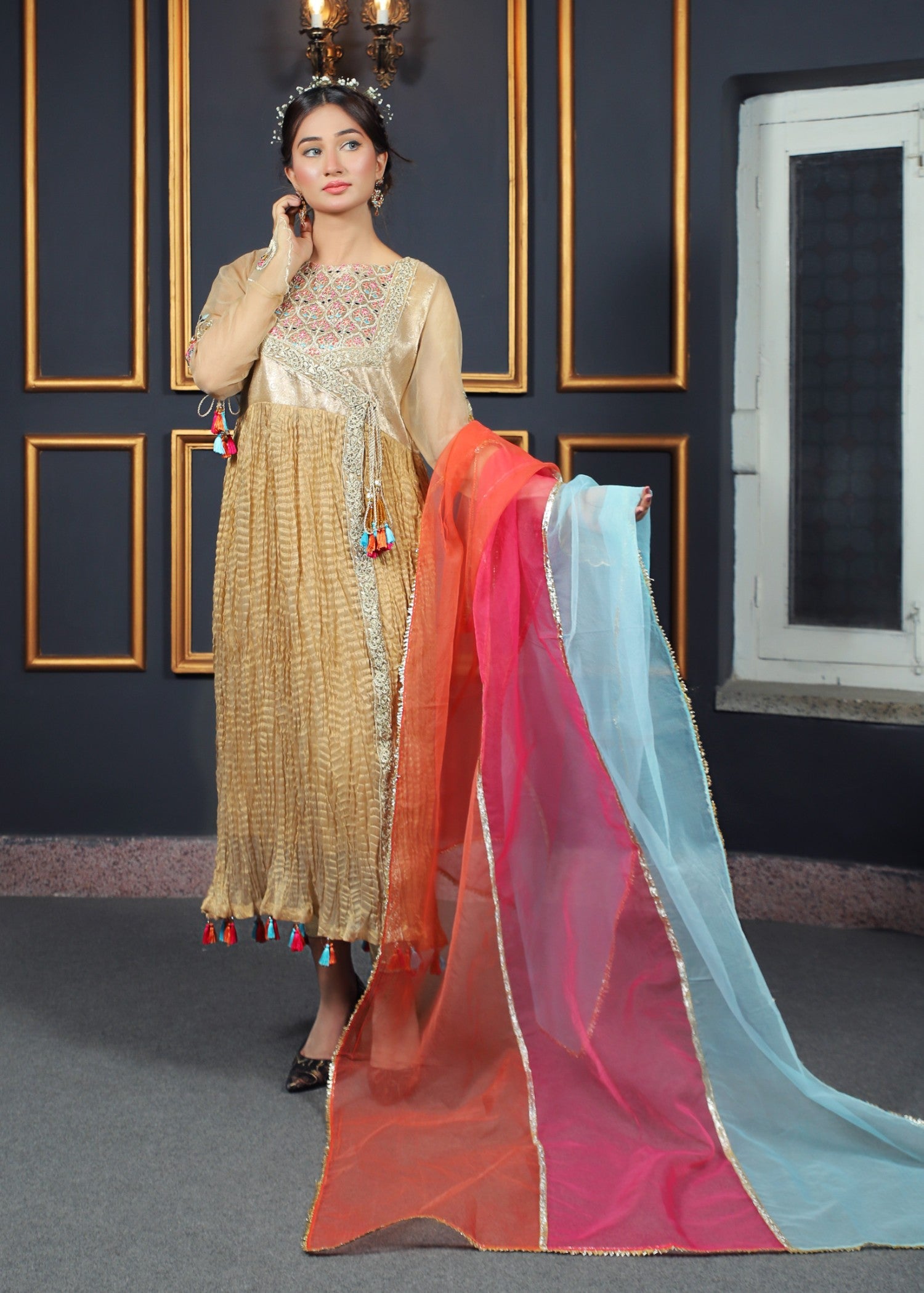 organza Angrakha in Gold