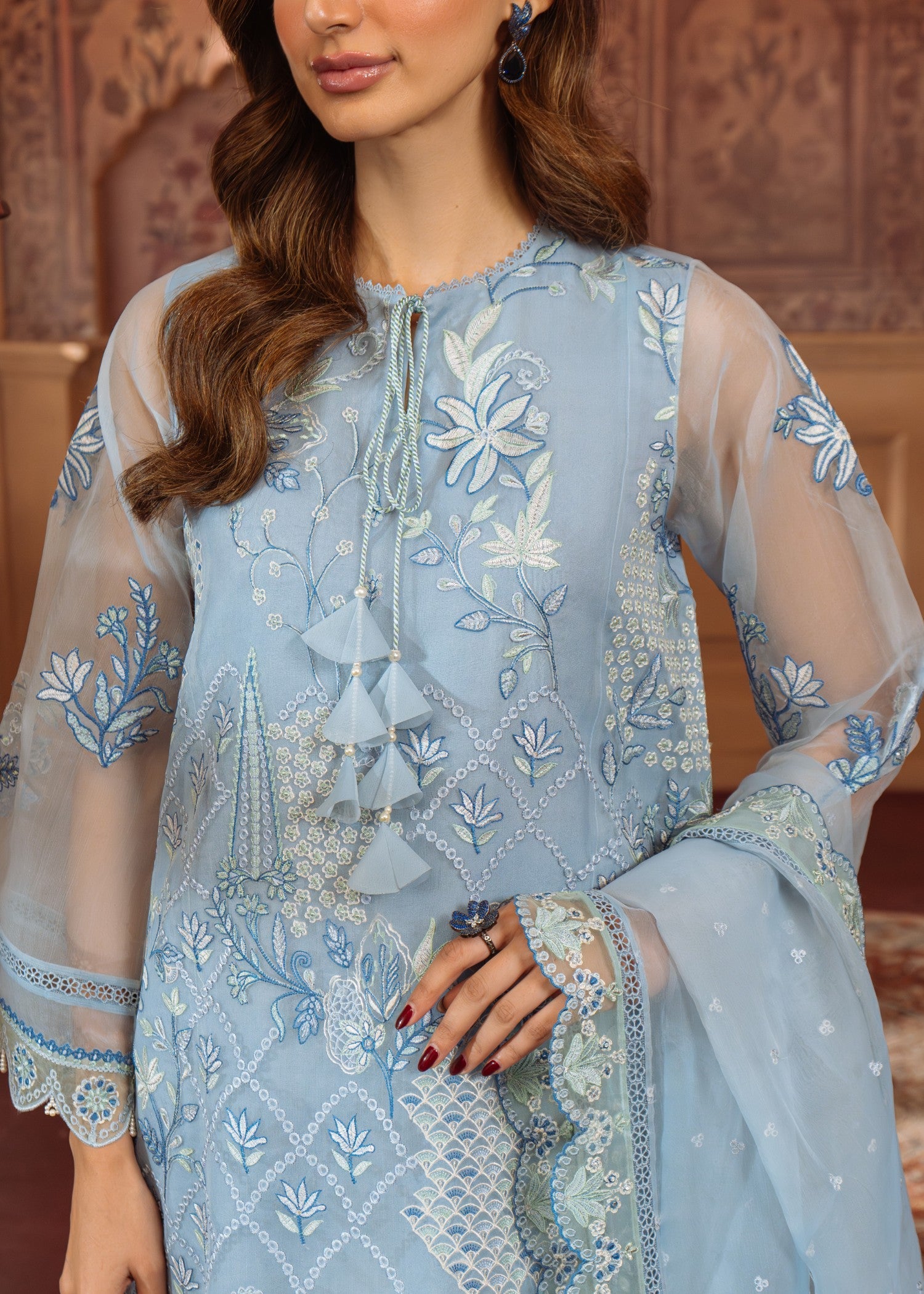 organza Unstitched in Powder blue