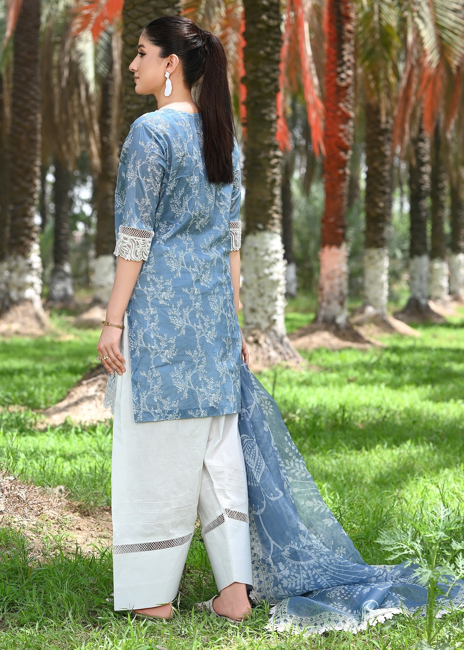 chikankari cotton Unstitched in Slate grey