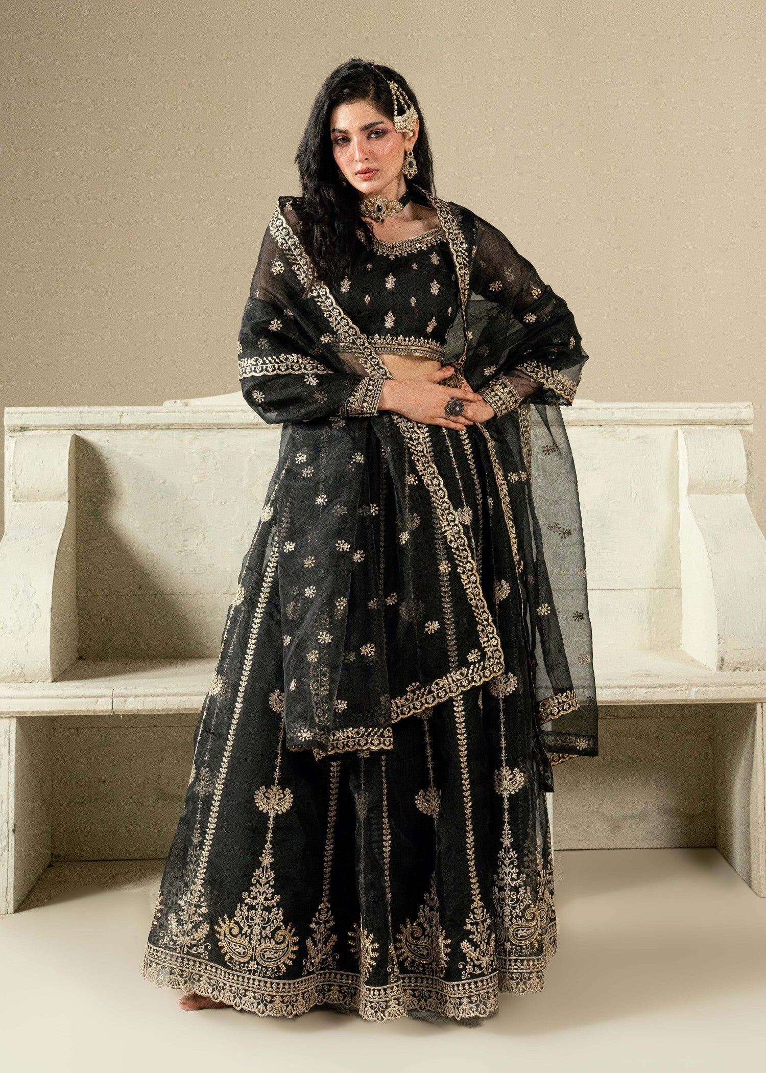 organza Lehenga in Black