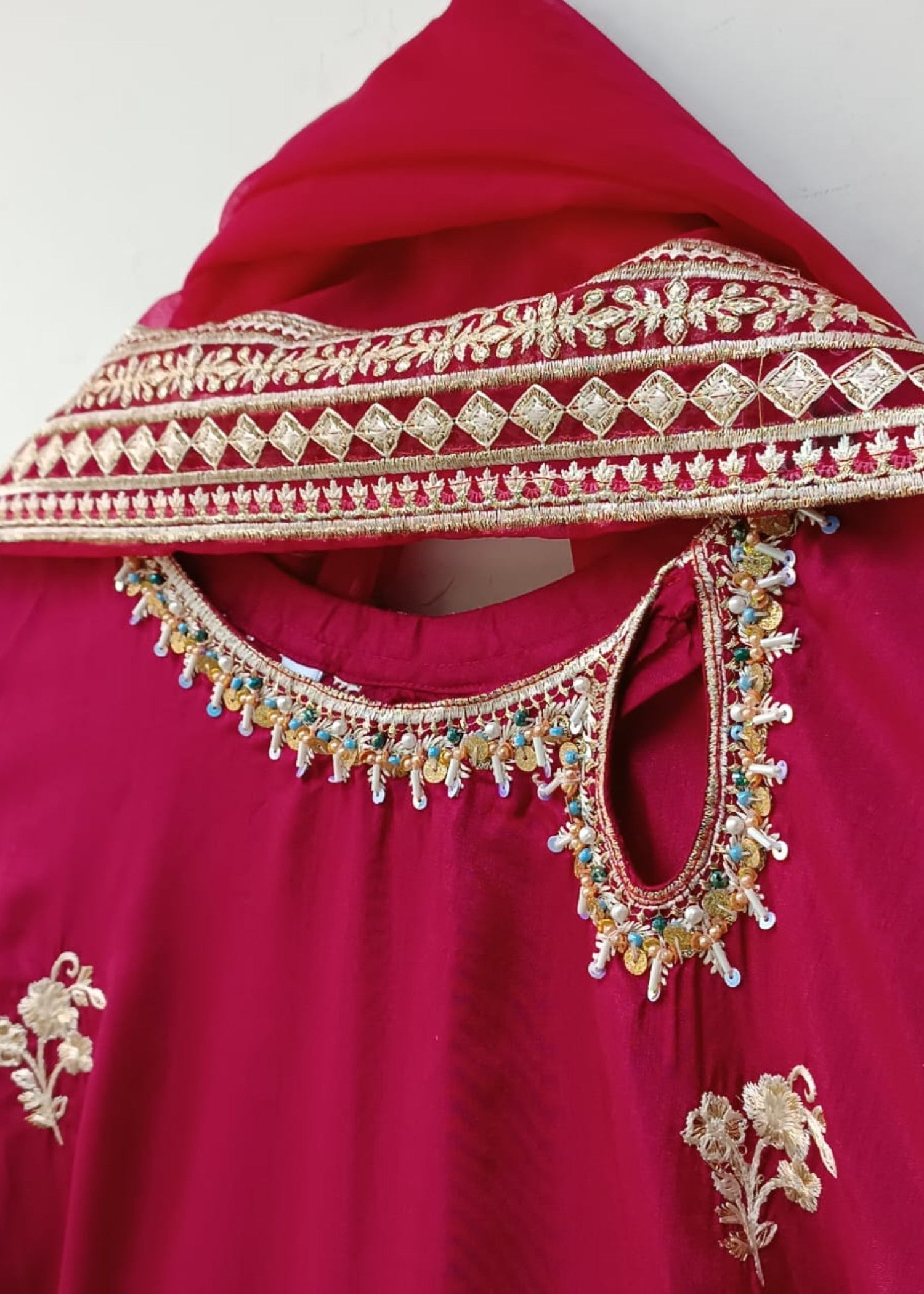 poly silk Kurta Set in Amaranth