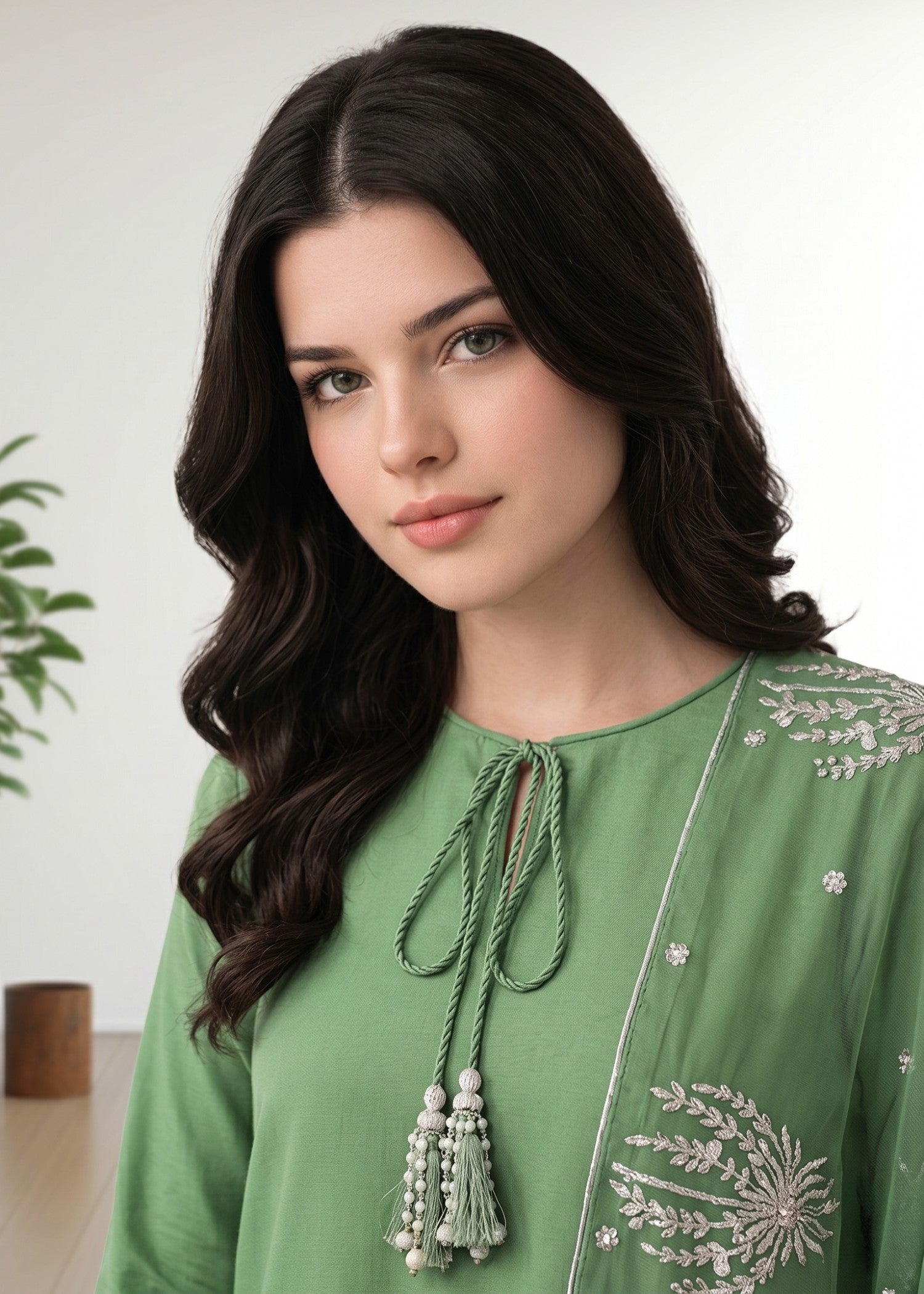 cotton Kurta Set in Jade green