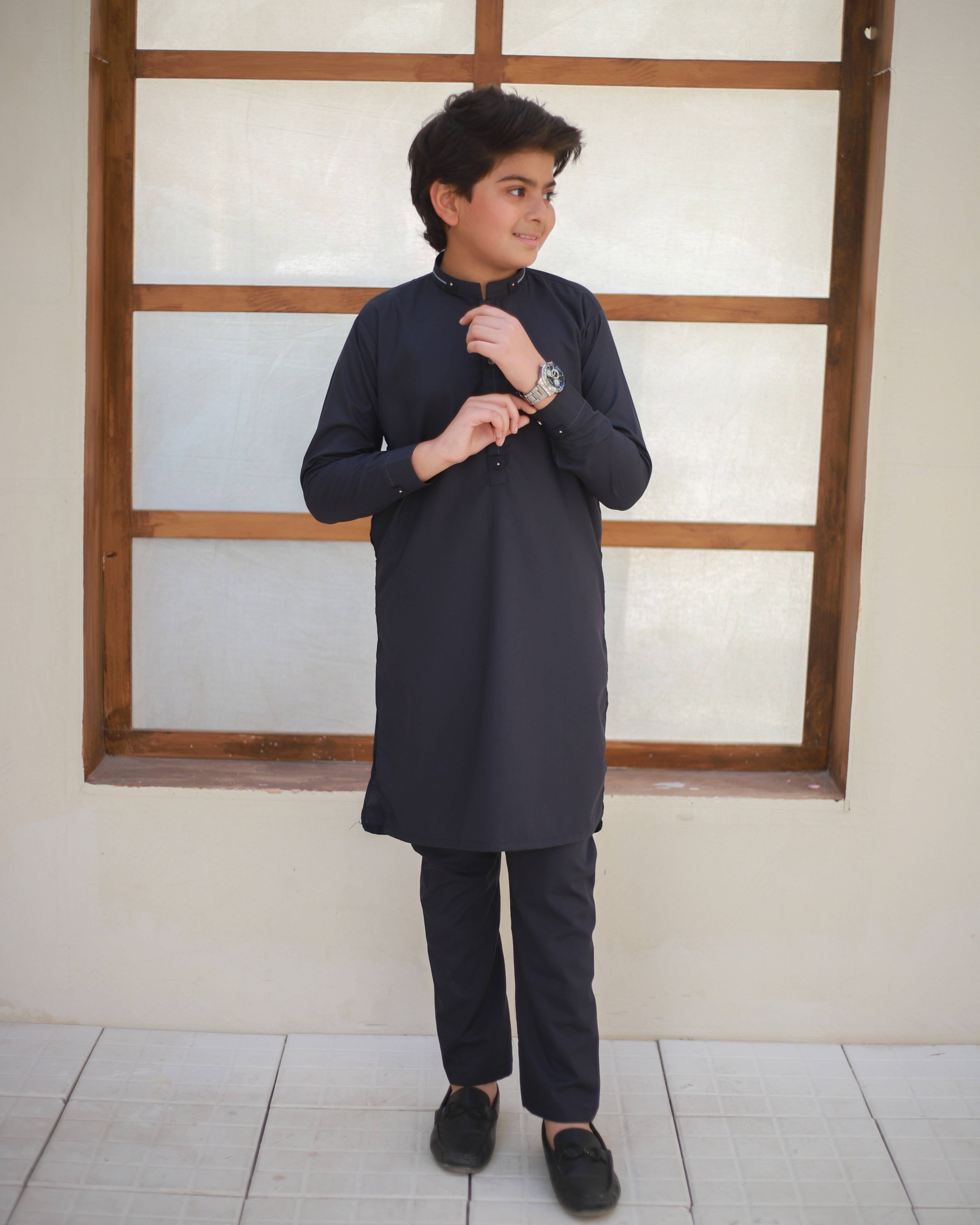 wash & wear Kurta Set in Graphite
