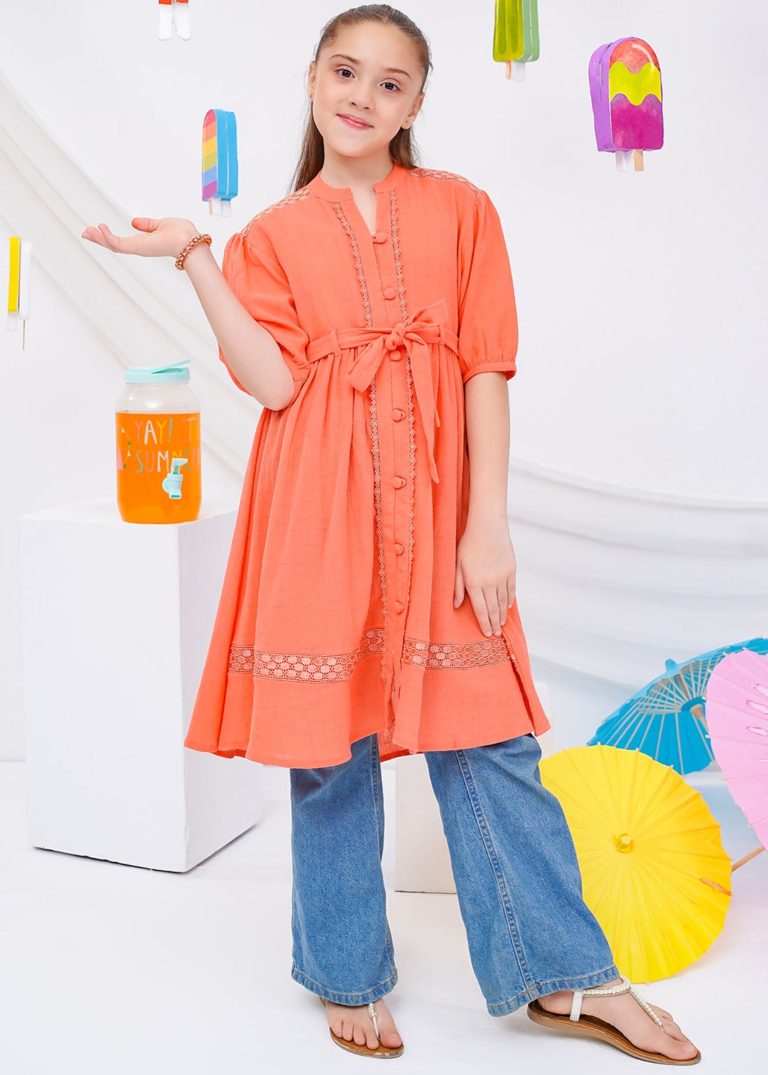 cotton Frock in Coral pink