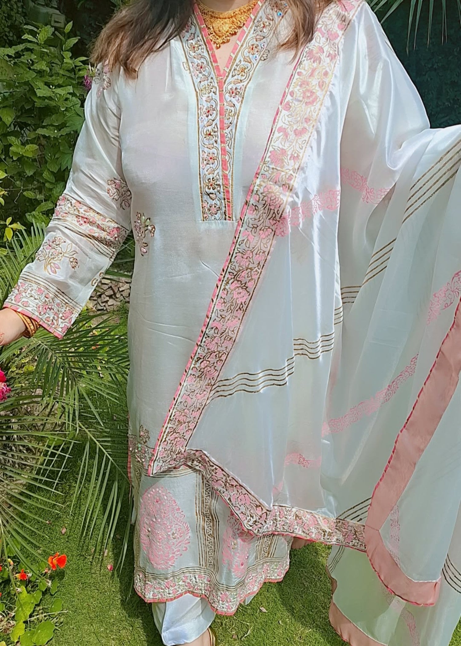 tussar silk Kurta Set in Porcelain