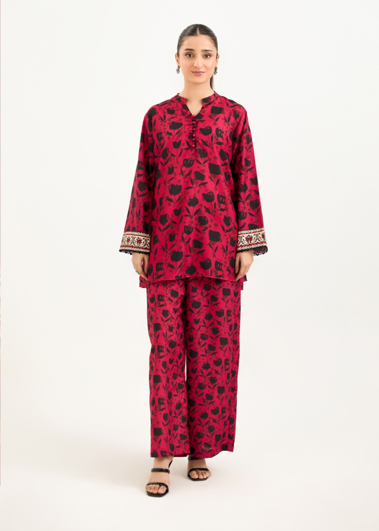 silk finish lawn Co ord Sets in Cardinal red