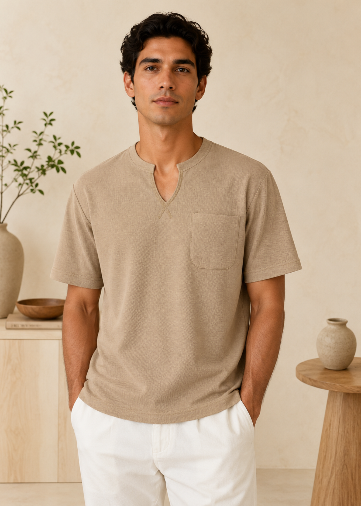 cotton jersey T Shirt in Beige