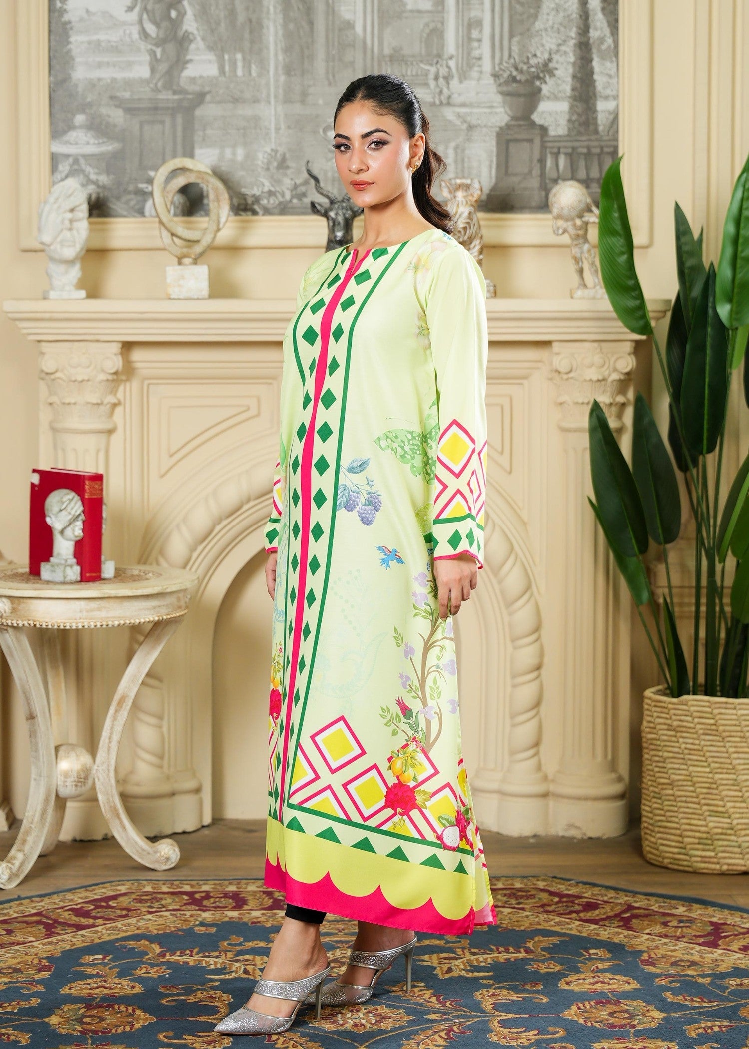 poly lawn Kurti in Mint green