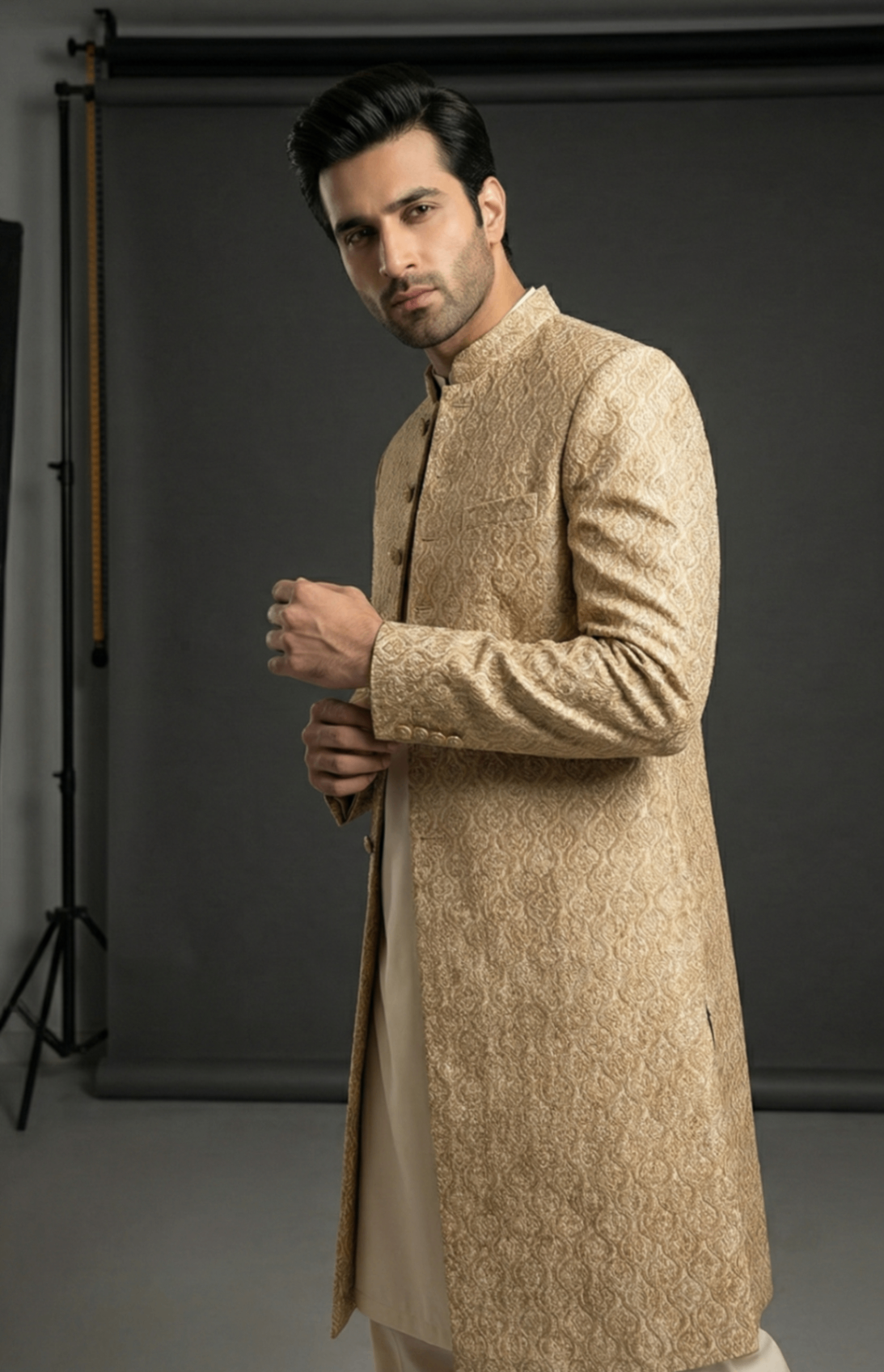 silk Sherwani in Gold