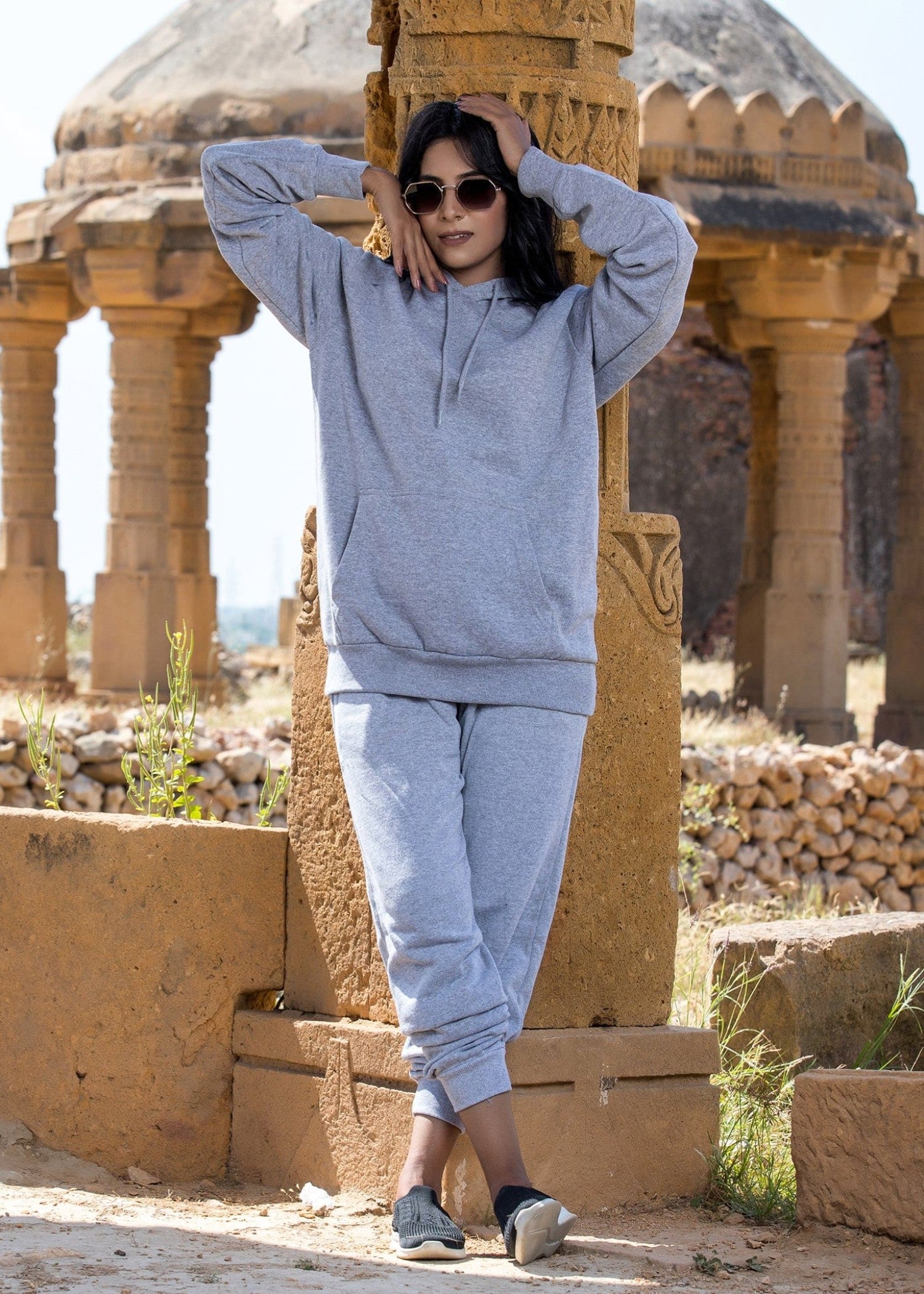 cotton viscose Trousers in Cool grey