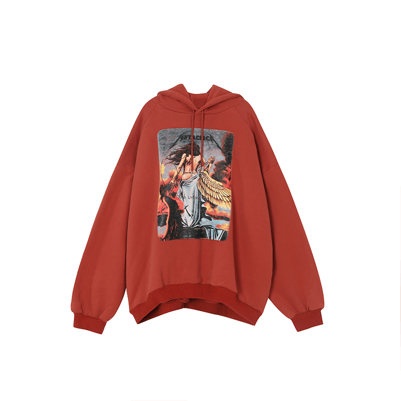 Hooded Hoodie Men'S Loose Plush Jet Offset Print Pullover Hoodie