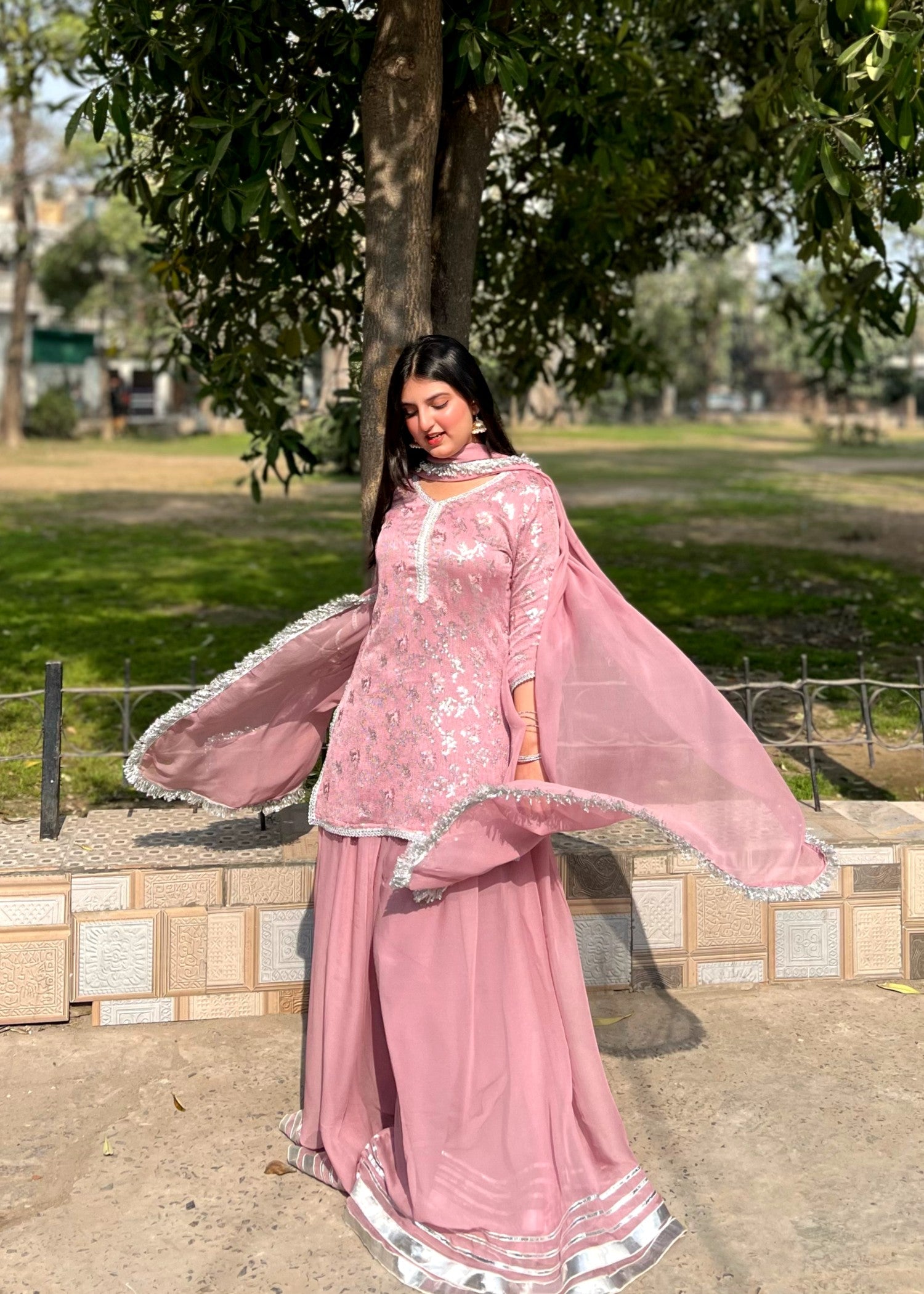 bemberg crinkle chiffon Sharara in Petal pink