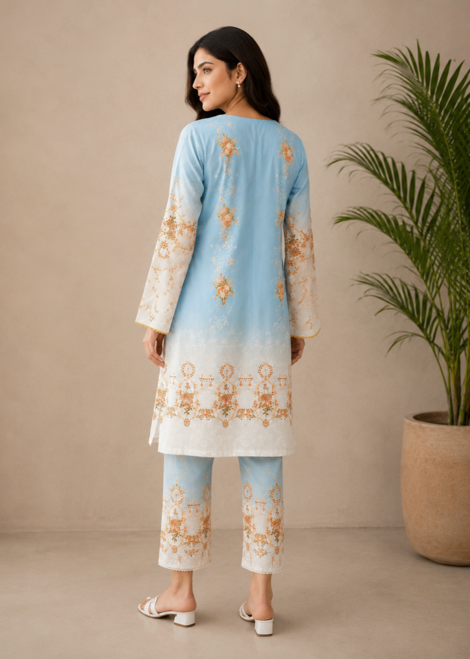 poly lawn Co Ord Sets in Cream, tangerine, sky blue