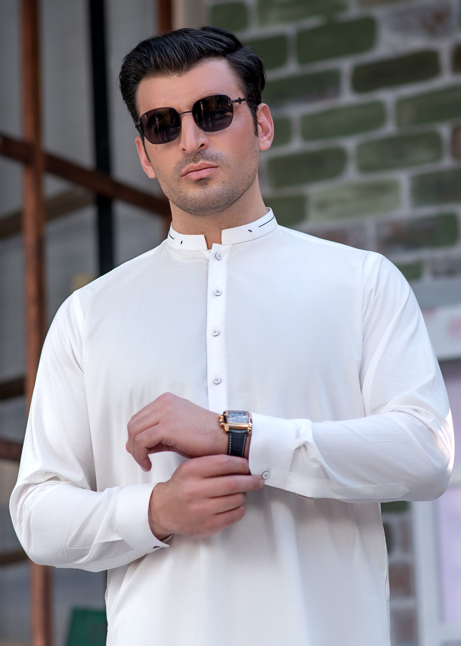 cotton Shalwar Kameez in White by Buraq