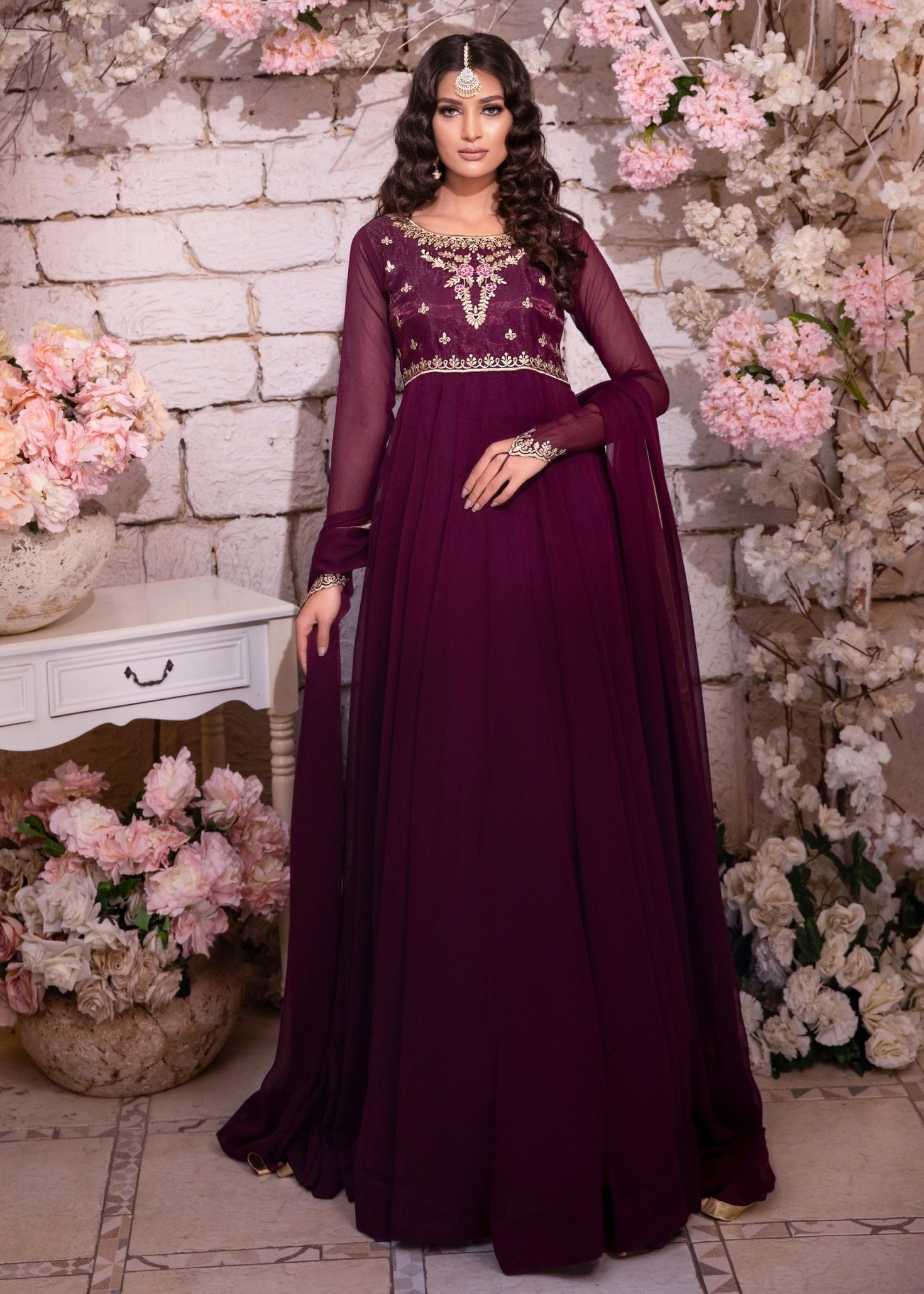 chiffon Pishwas in Pansy