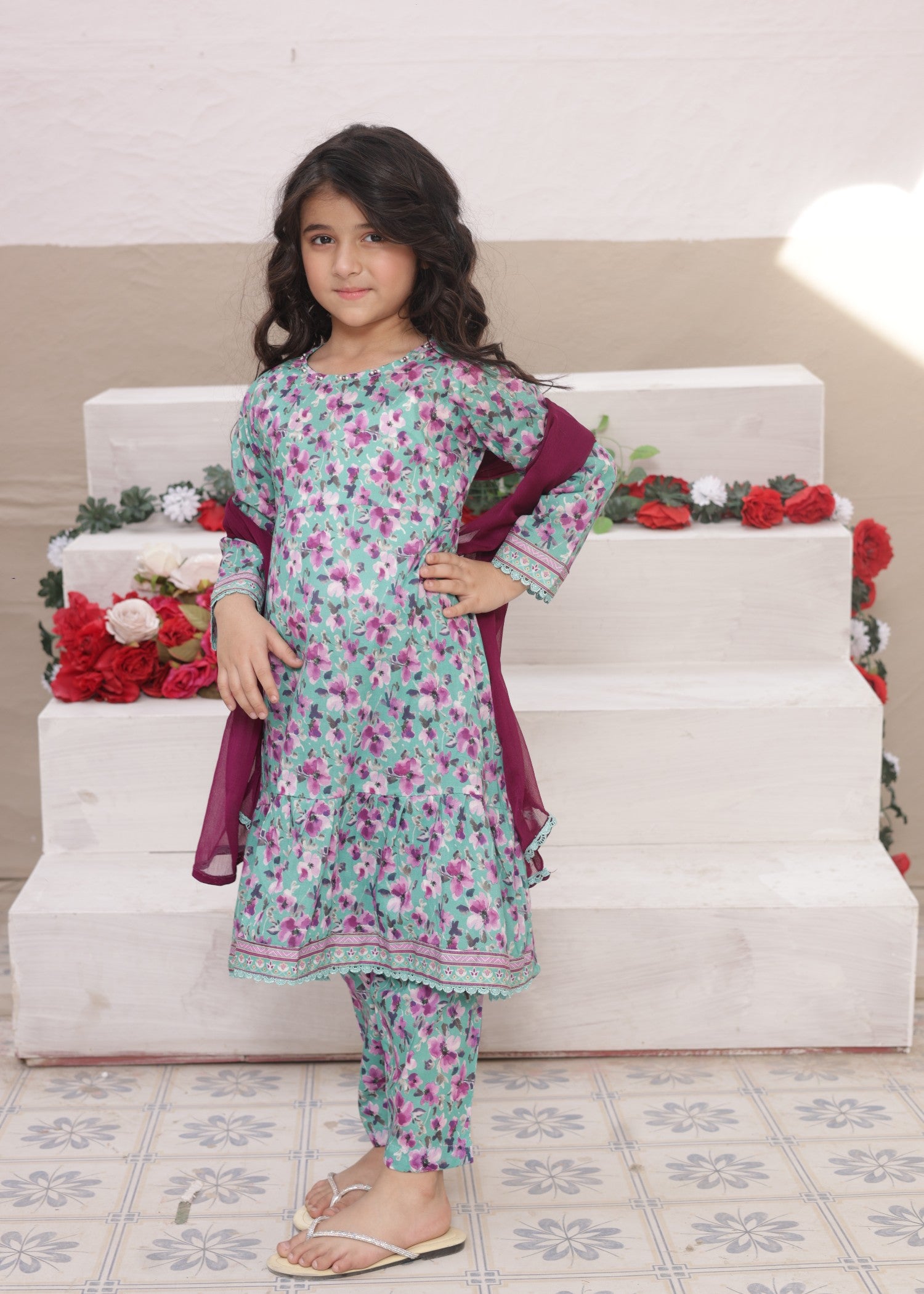 lawn Pishwas in Parrot green