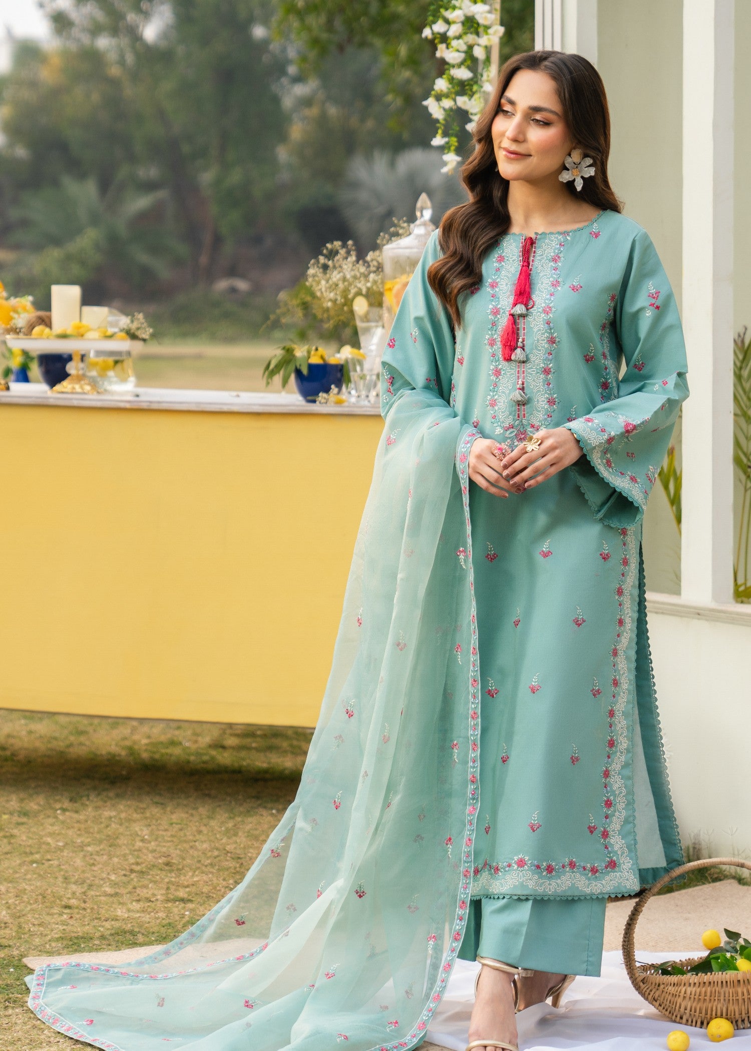 lawn Kurta Set in Powder blue, light pink