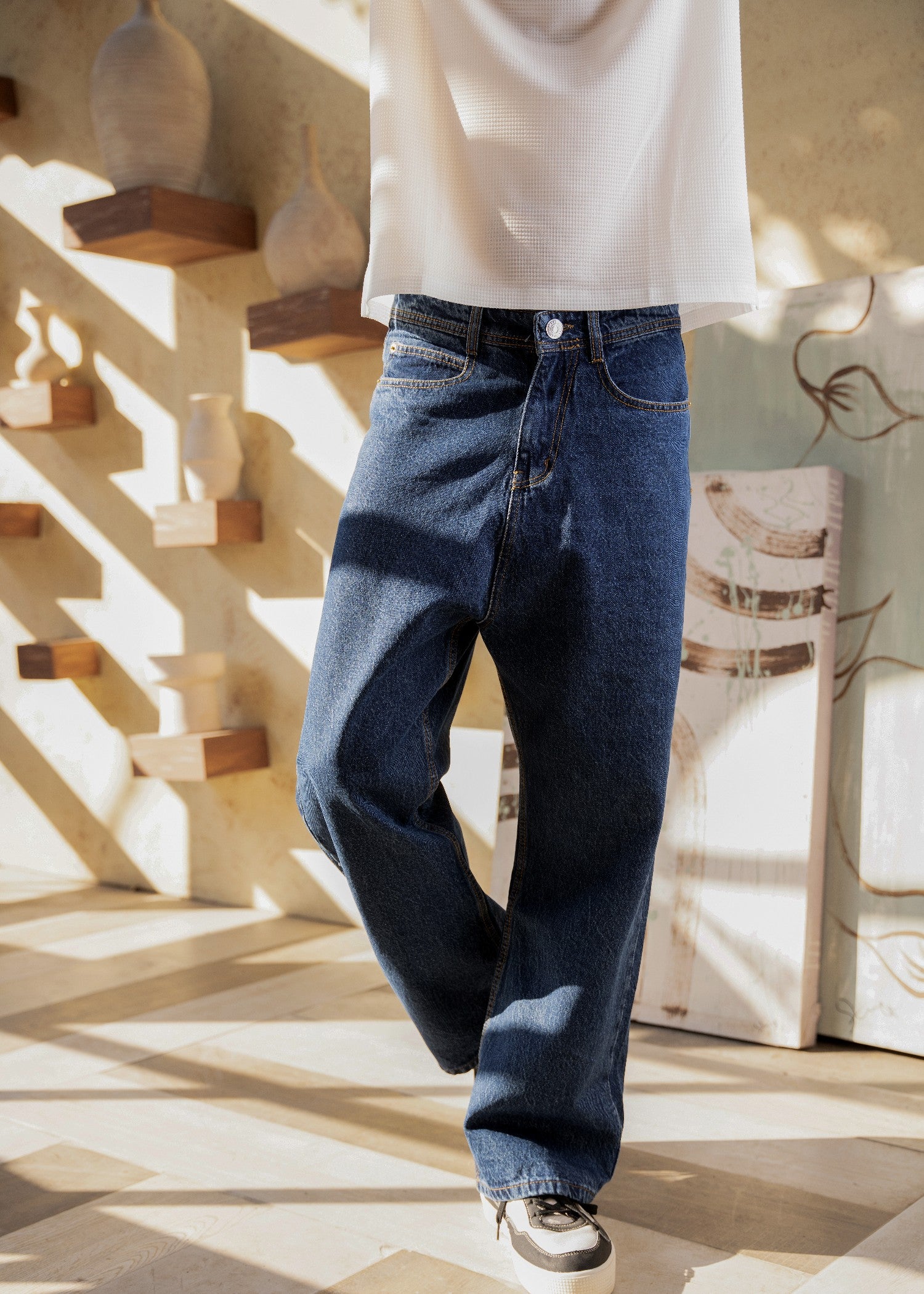 cotton Jeans in Dark blue, navy blue