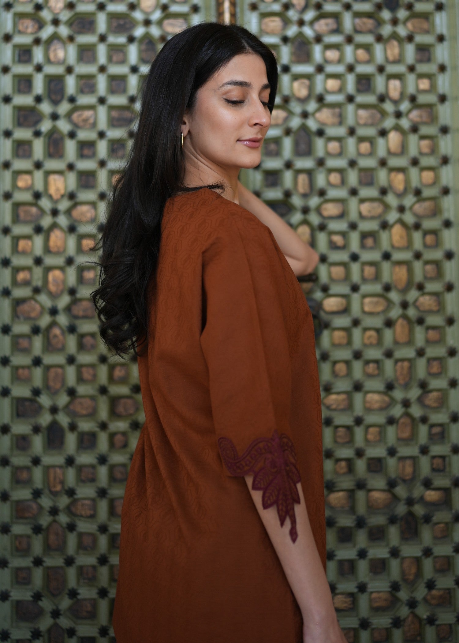 self jacquard Co Ord Sets in Brown