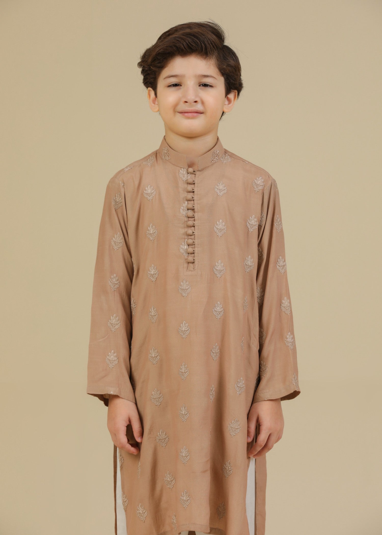 raw silk Kurta Set in Sand brown