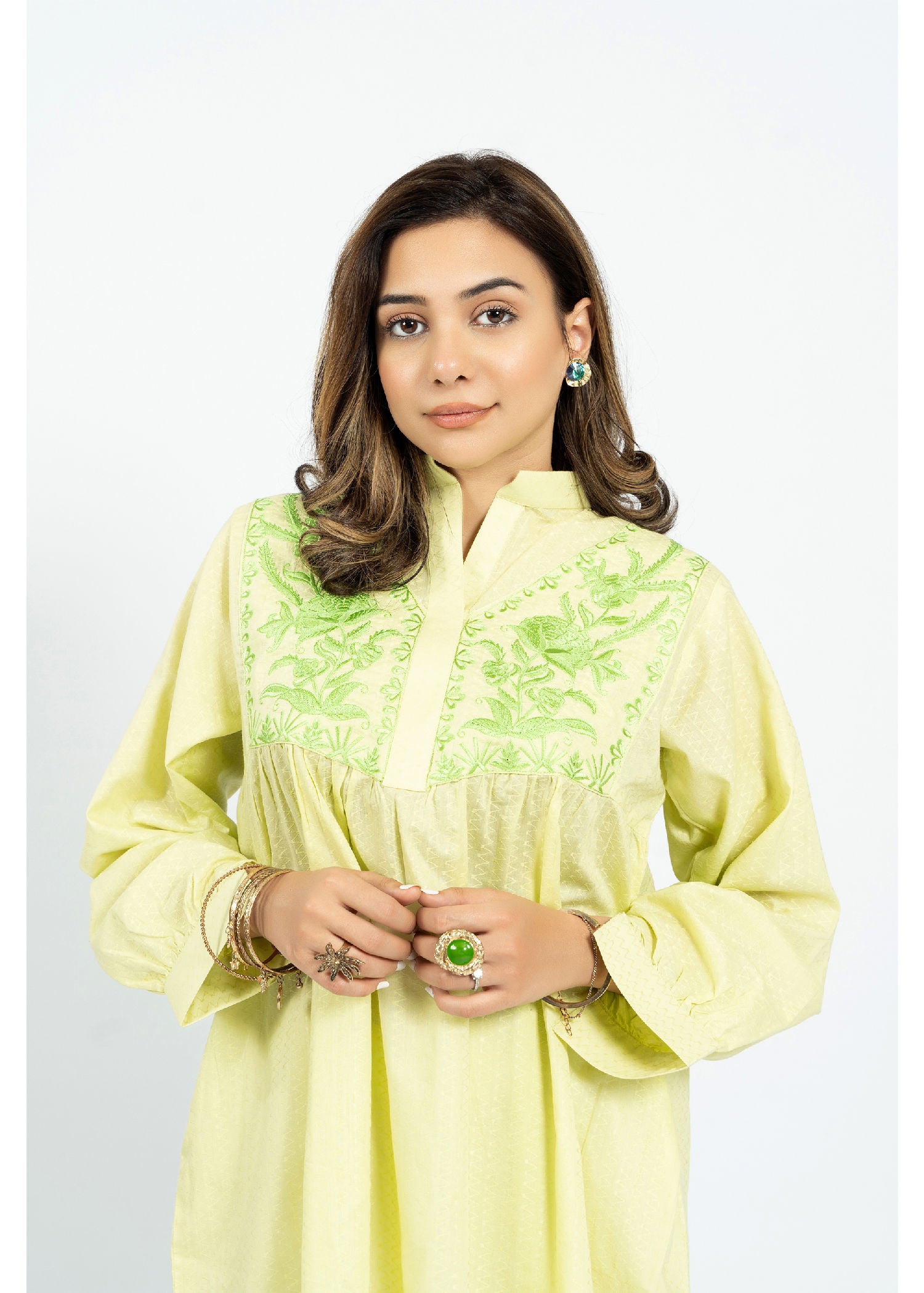 cotton Short Frock in Key lime
