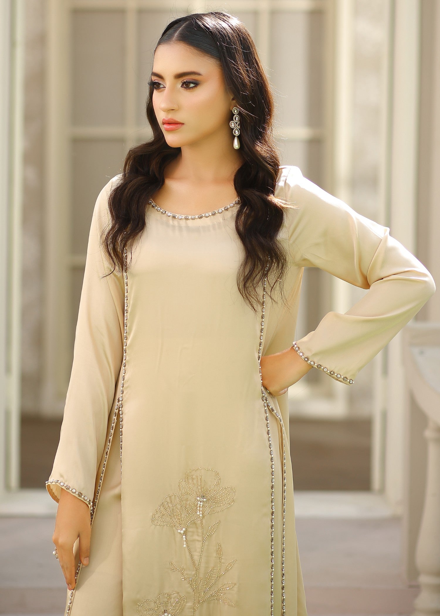 silk charmeuse Kurta Set in Goldenrod