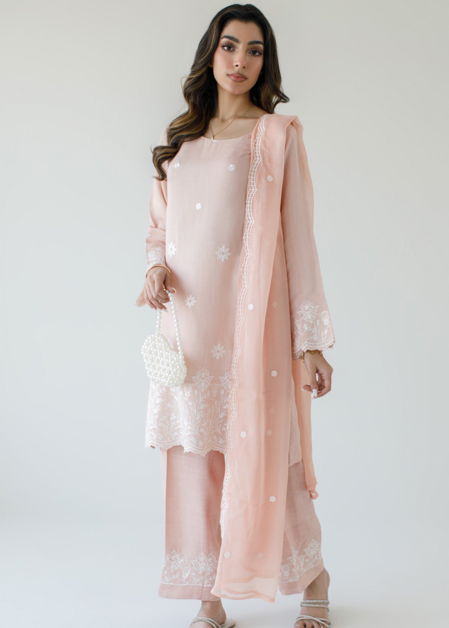 pk raw silk Kurta Set in Peach pink