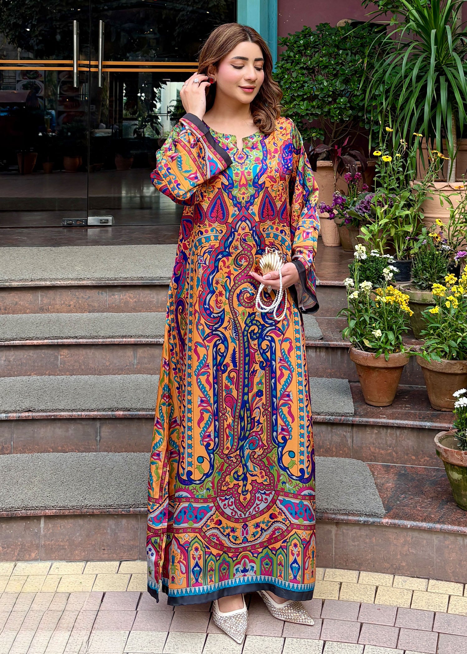 satin silk Kaftan in Multi