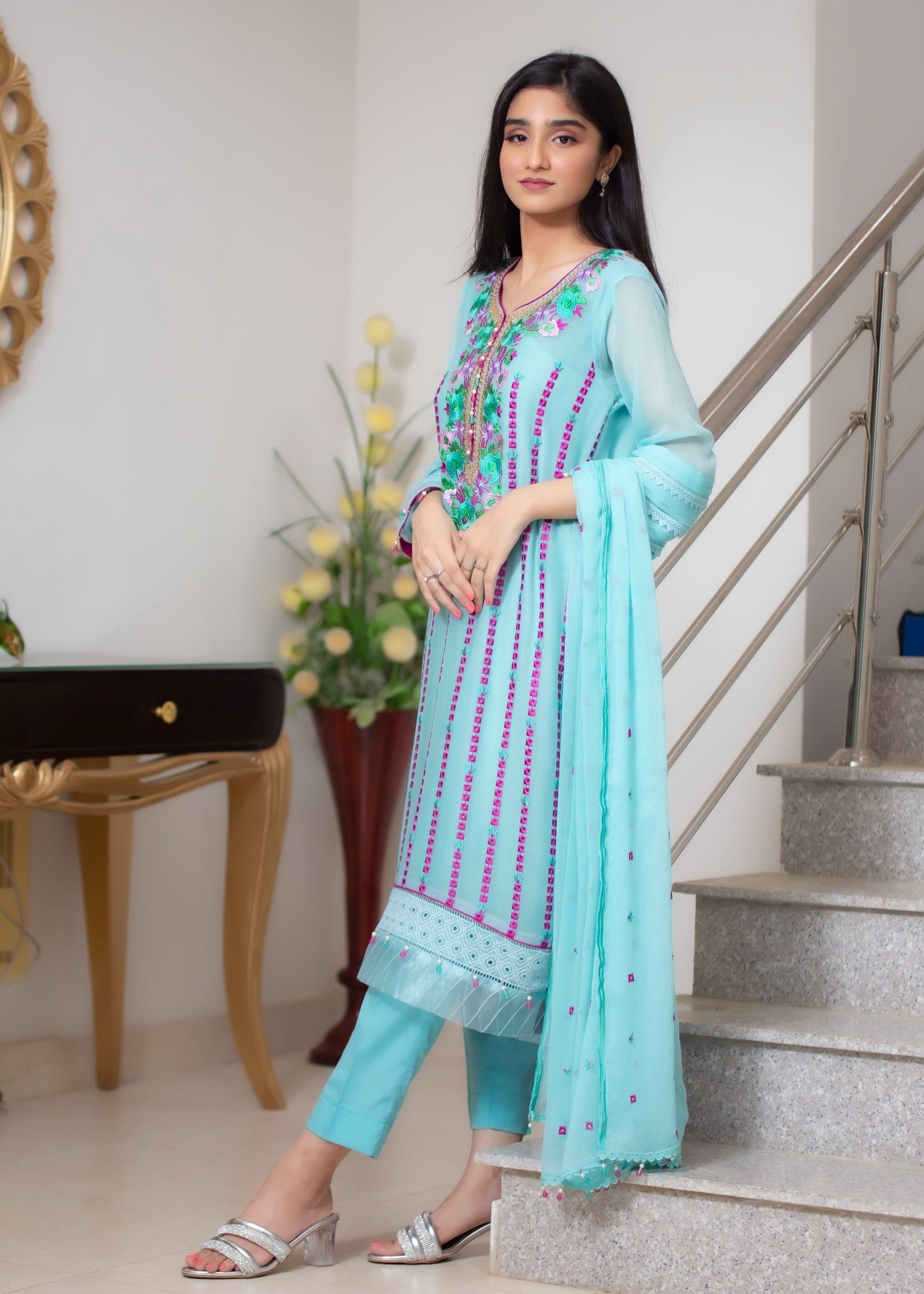 chiffon Unstitched in Turquoise