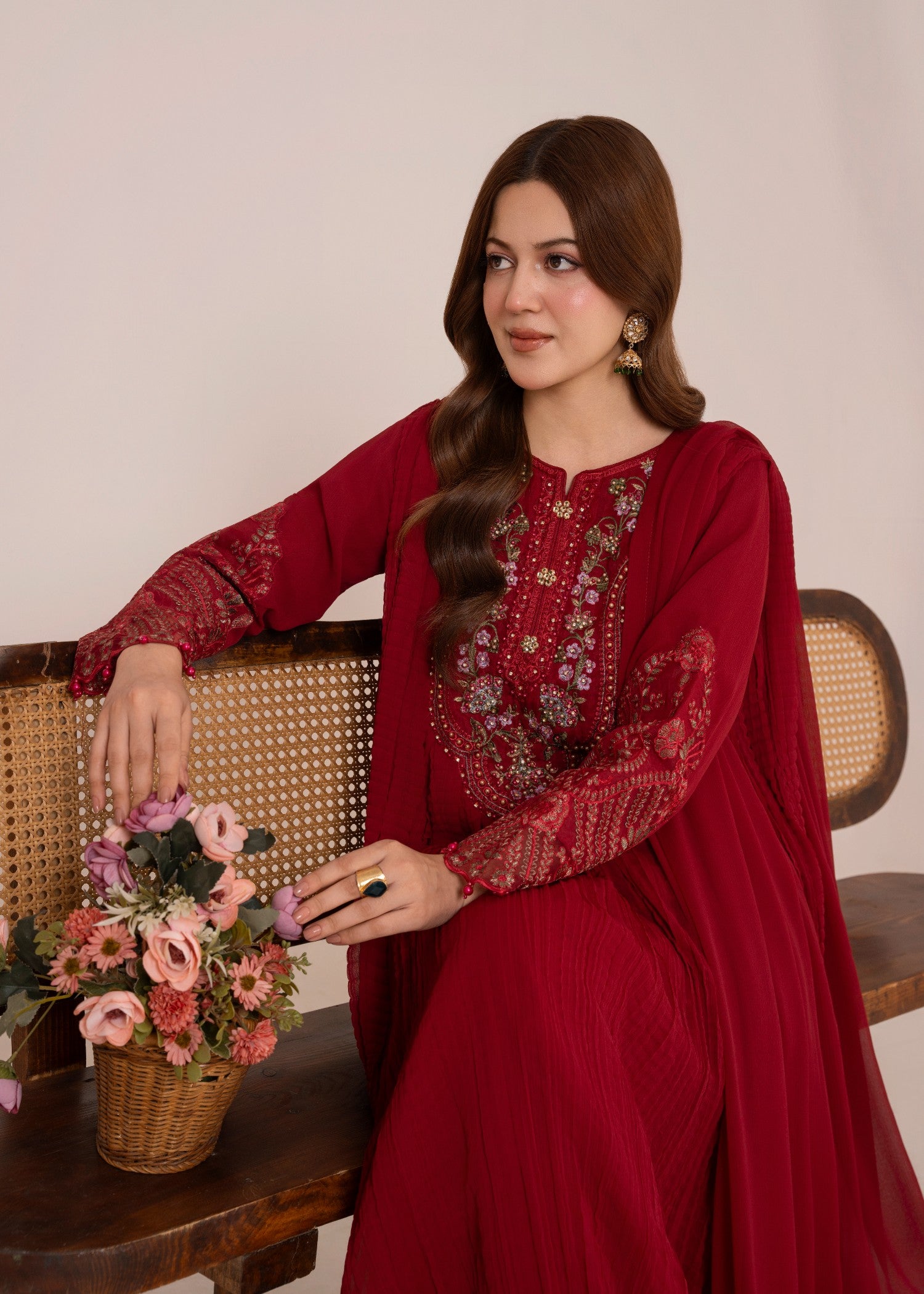 chiffon Pishwas in Spicy red