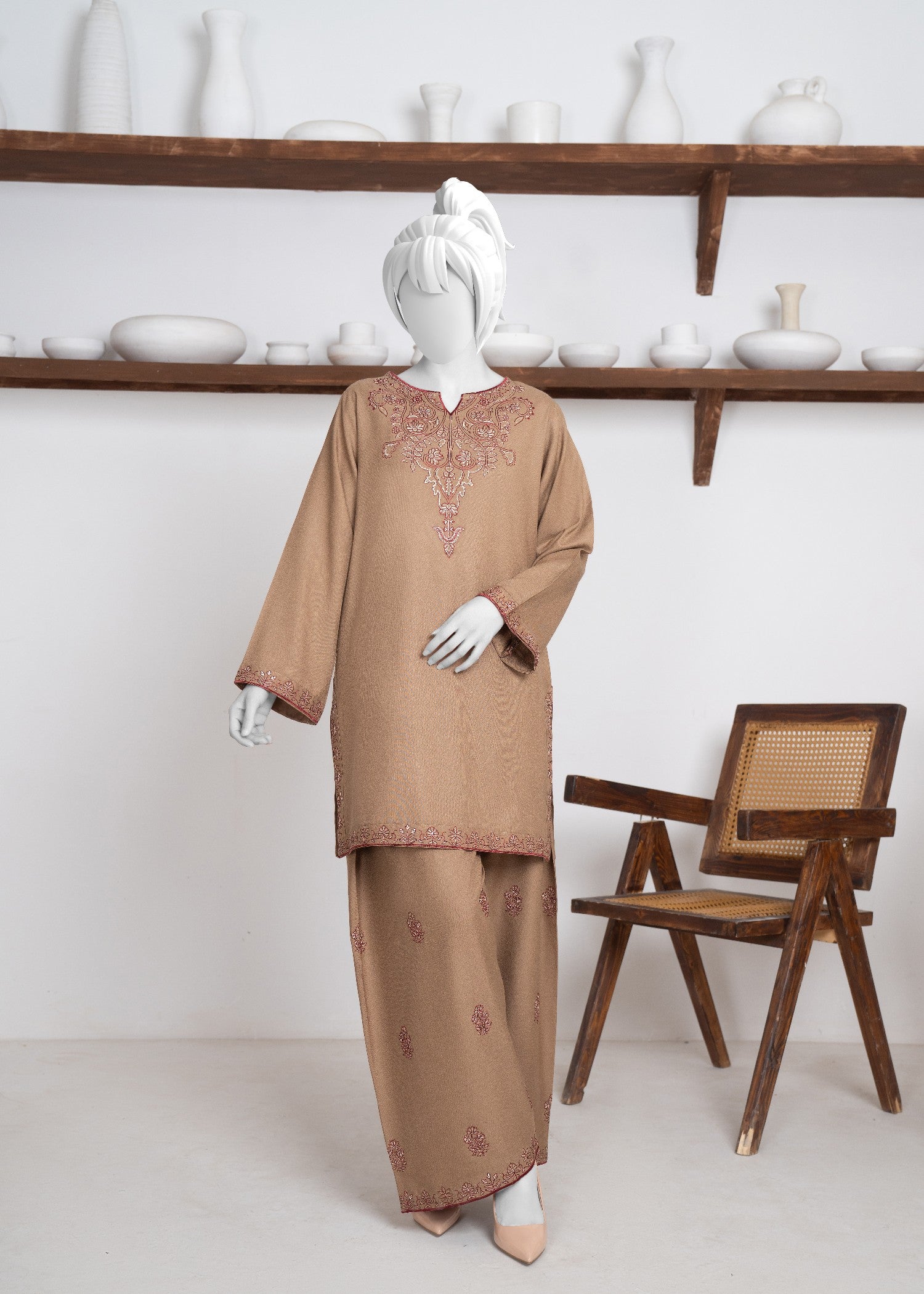 karandi Kurta Set in Camel brown