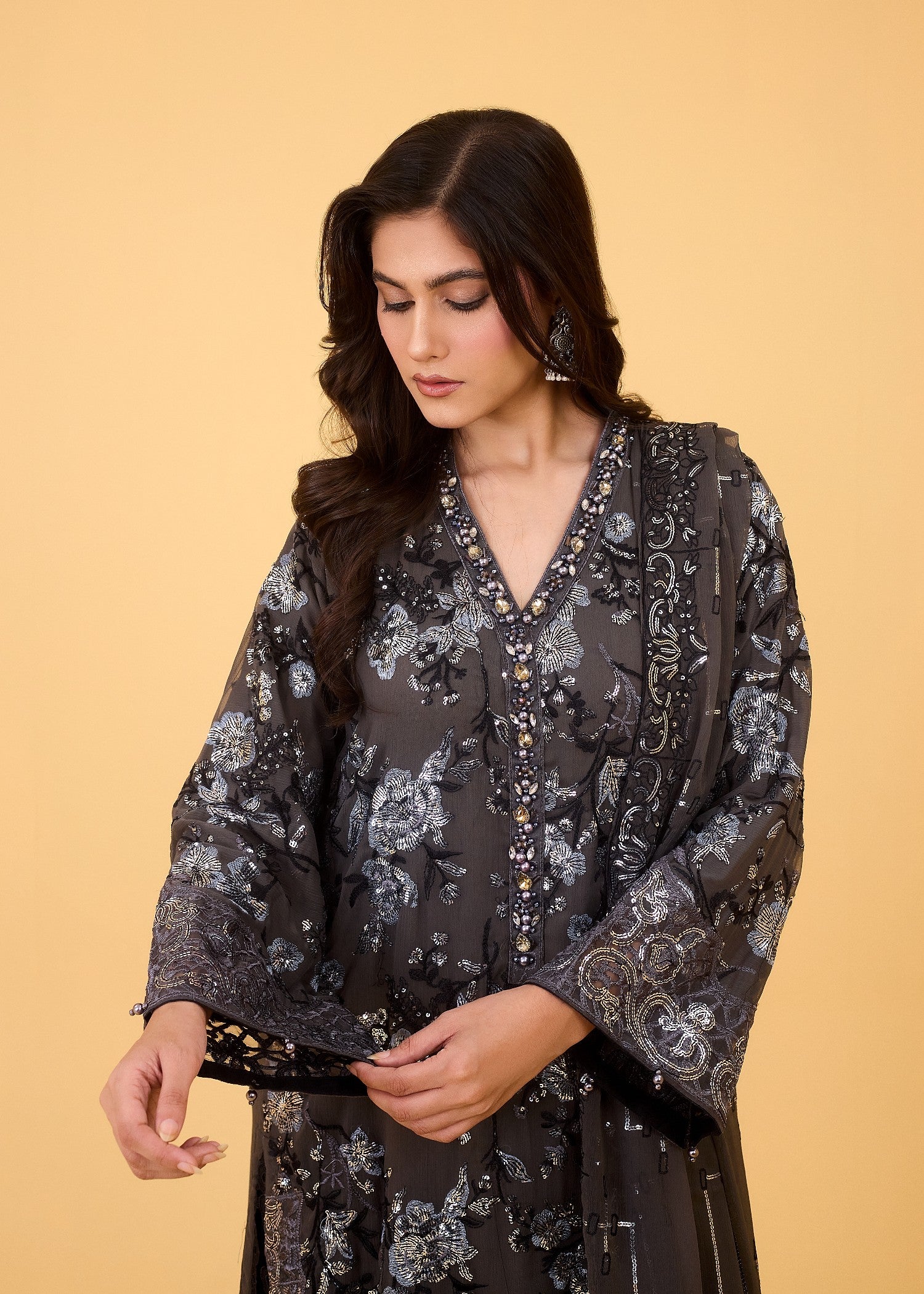 chiffon Kurta Set in Caviar