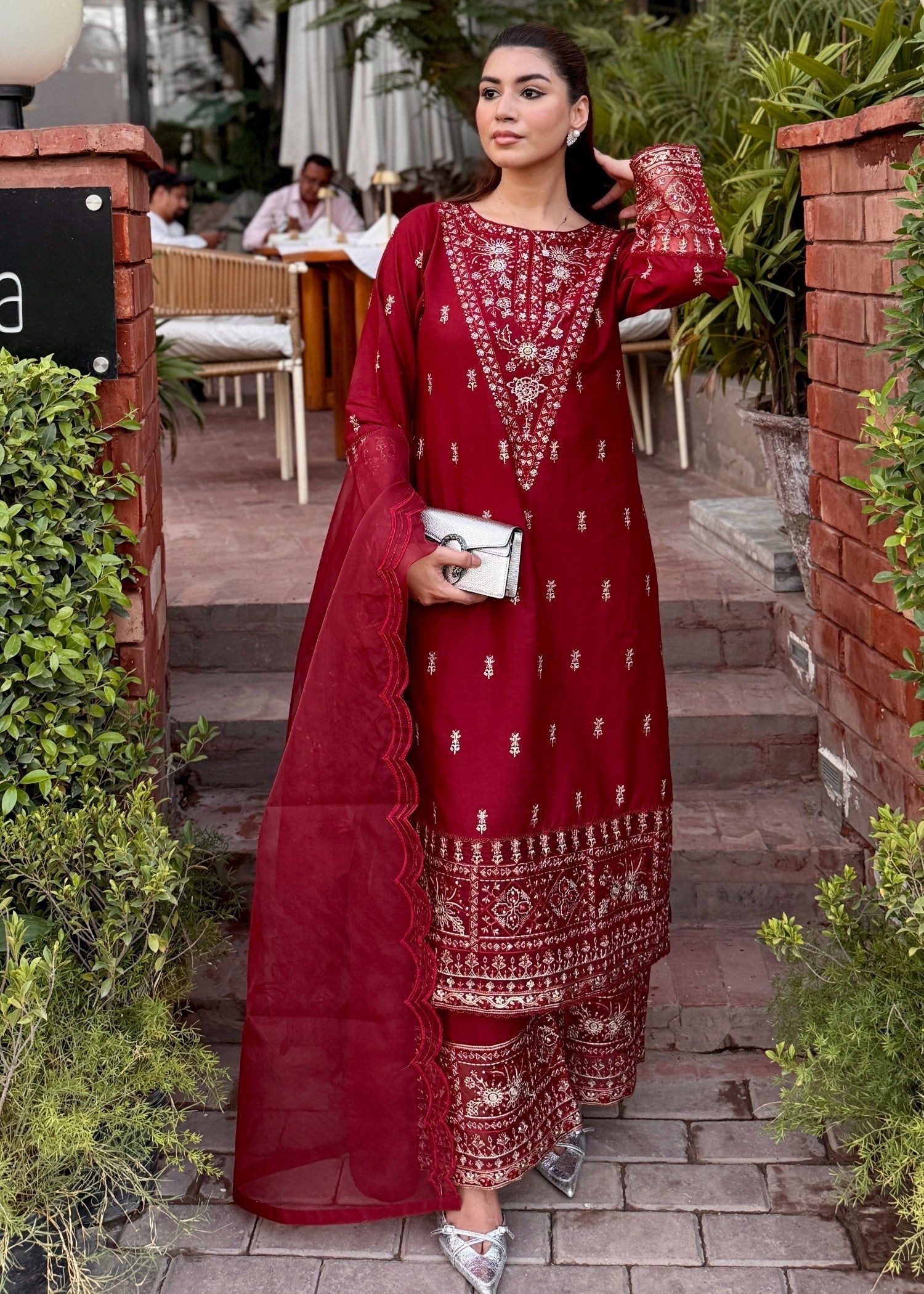 lawn Kurta Set in Carmine