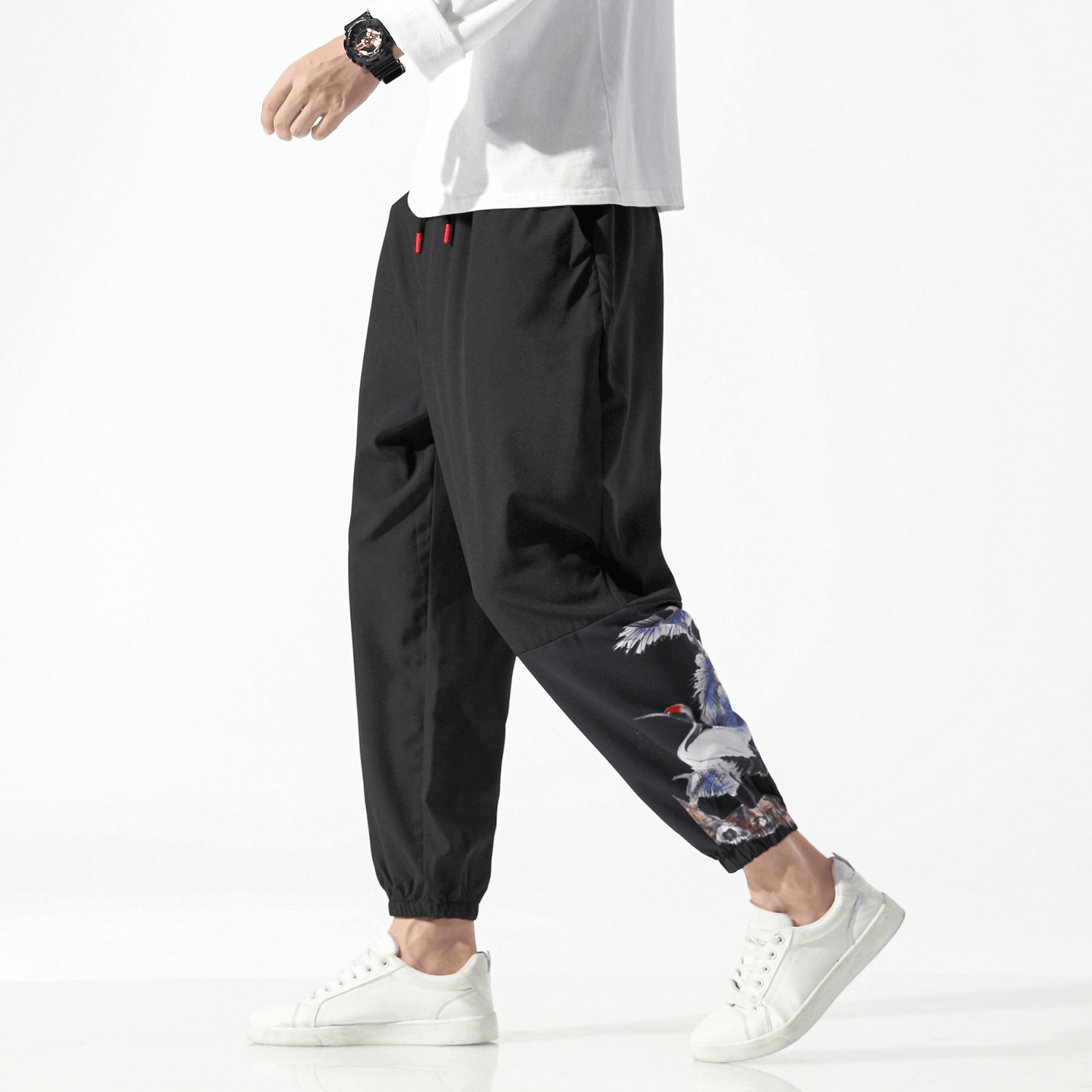 Chinese Style Men'S Printed Casual Cropped Trousers