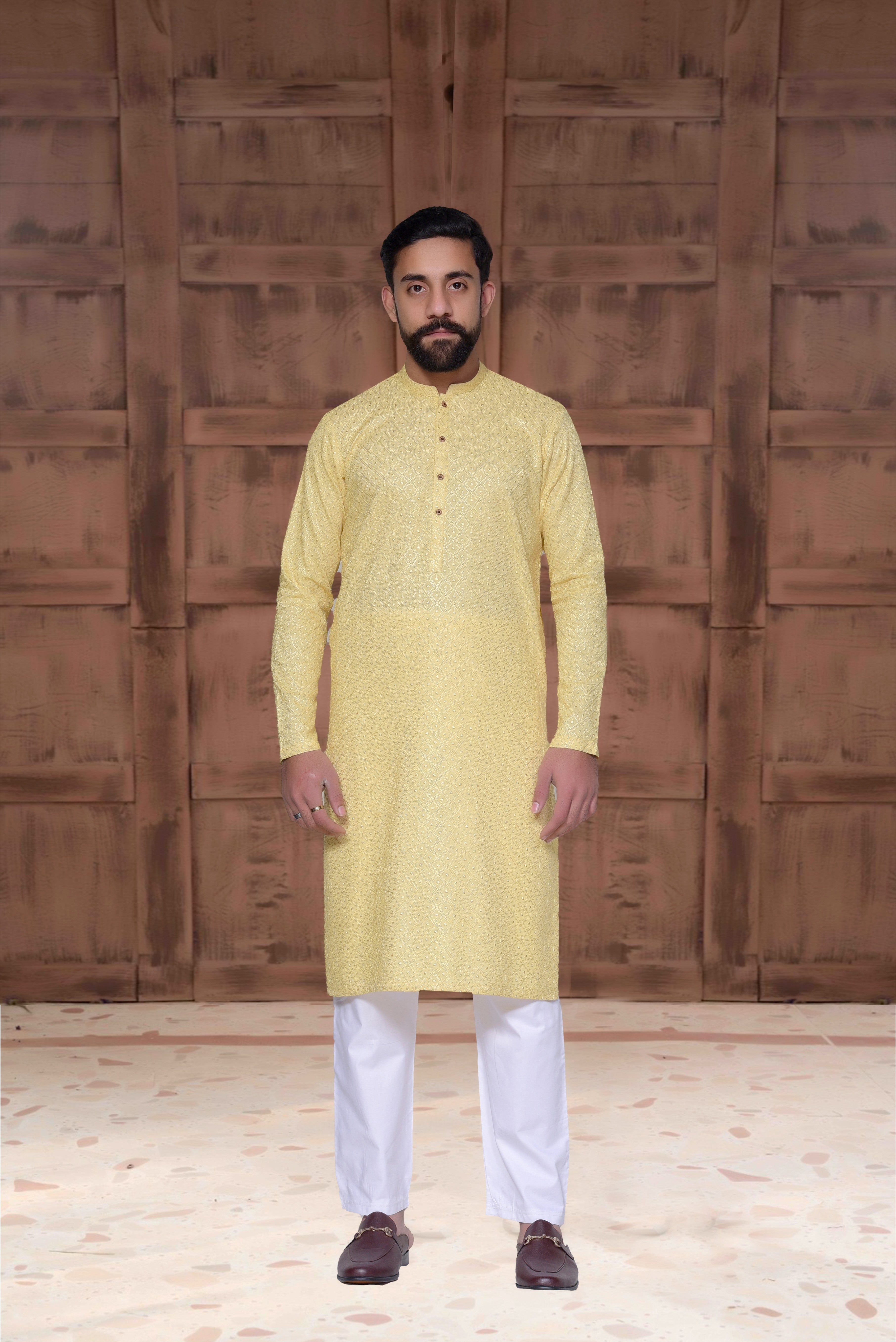 chikankari cotton Kurta in Lemon