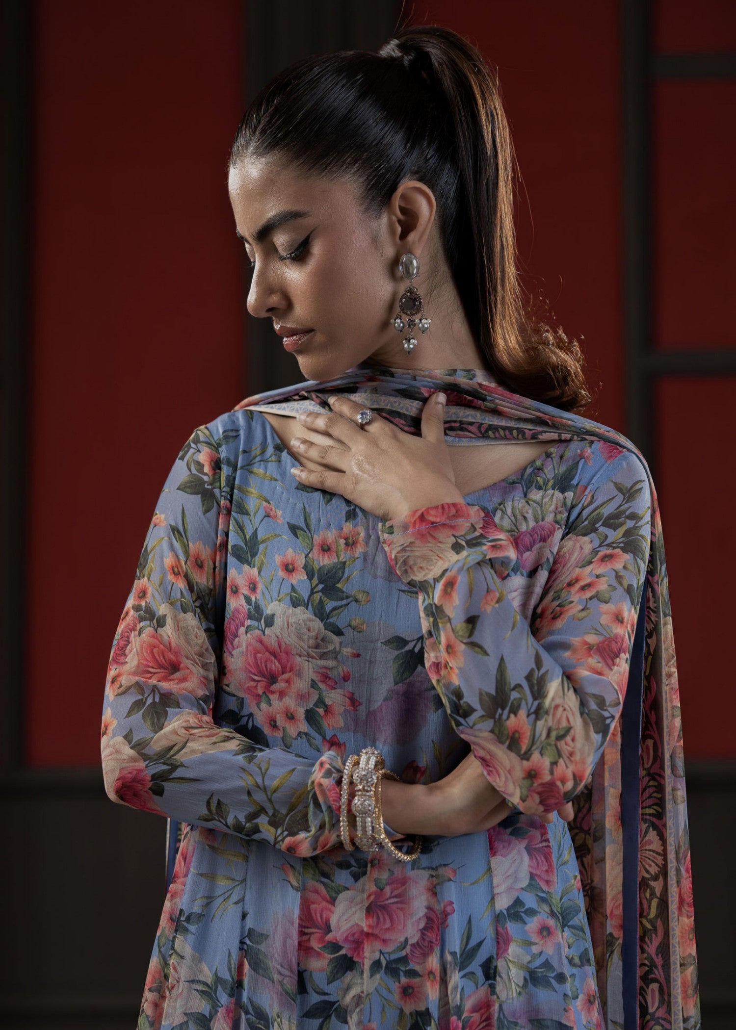 chiffon Pishwas in Periwinkle