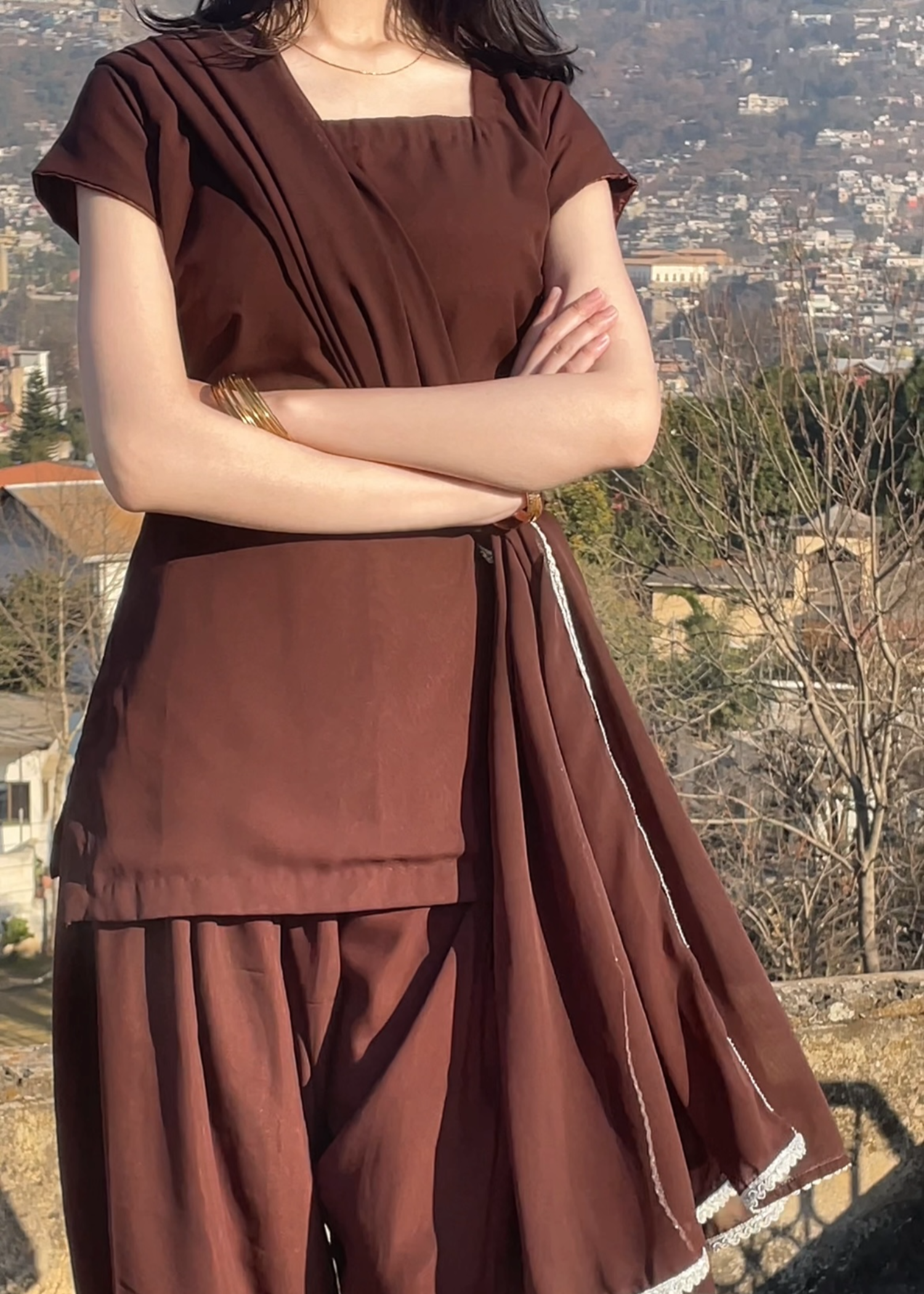 georgette Kurta Set in Hazelwood brown