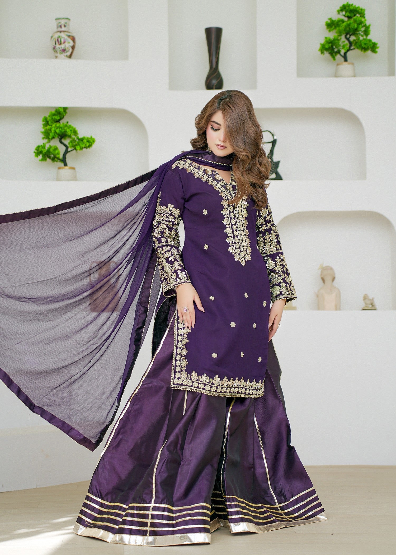 bemberg crinkle chiffon Sharara in Purple