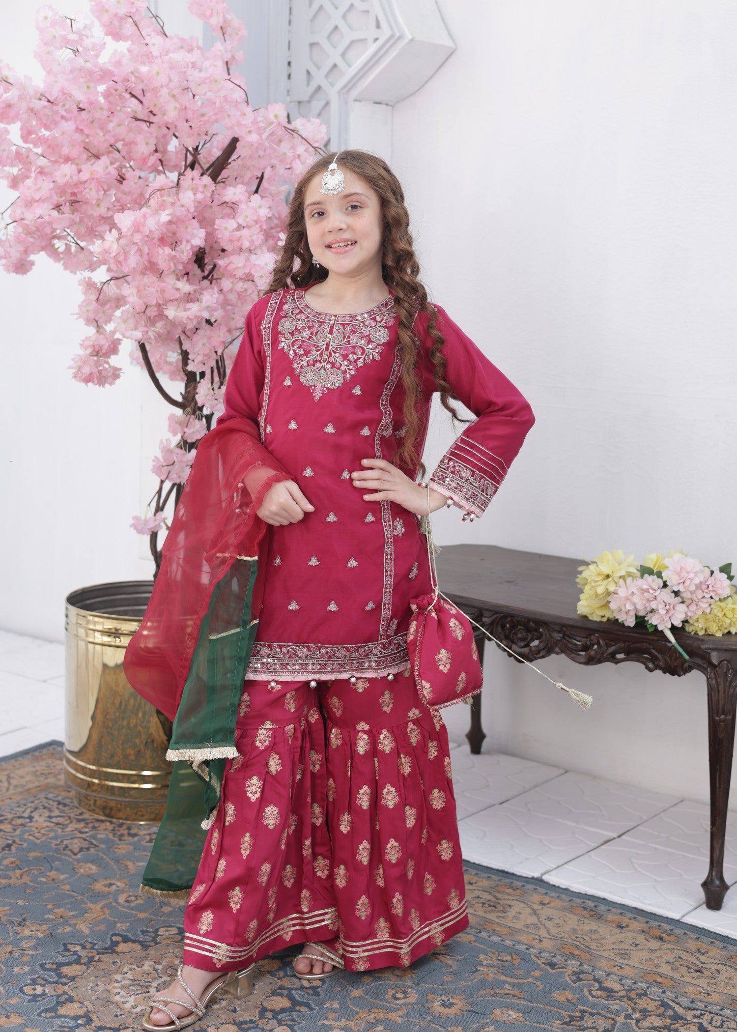 organza Gharara in Magenta haze