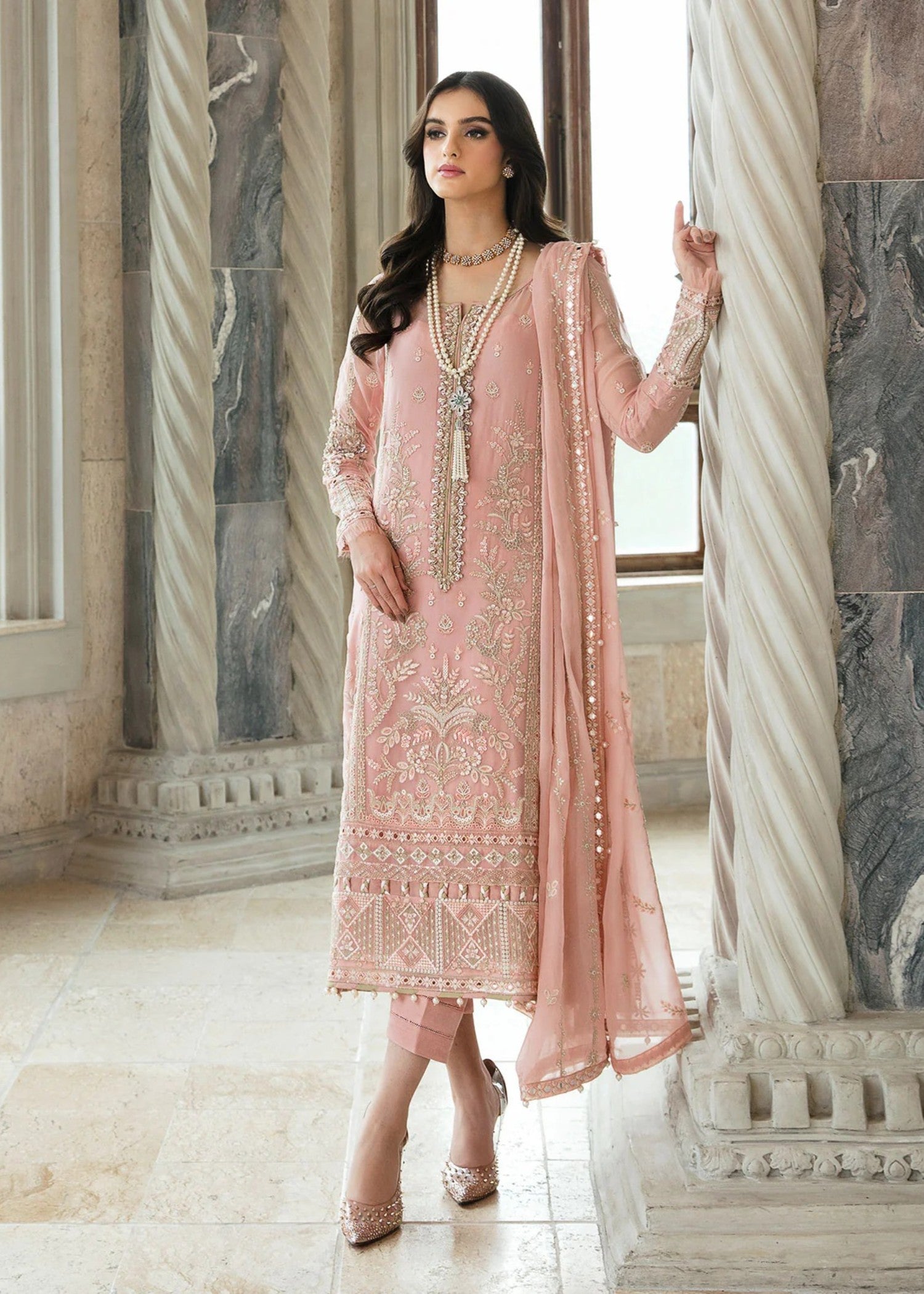 chiffon Kurta Set in Pink