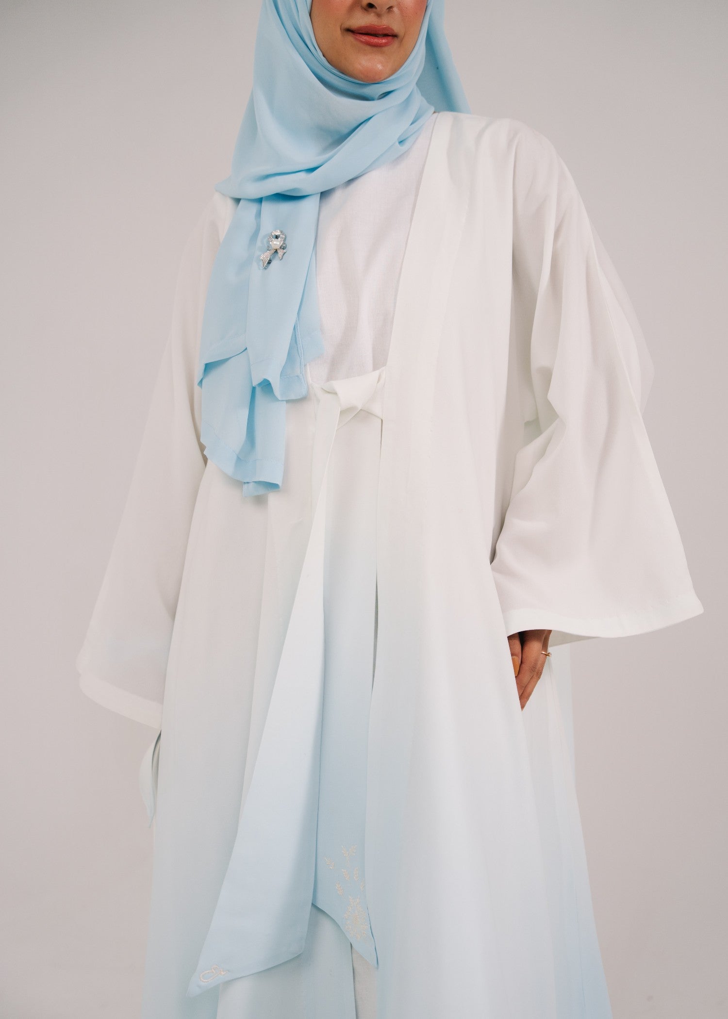 crepe Abaya in White, cloud blue