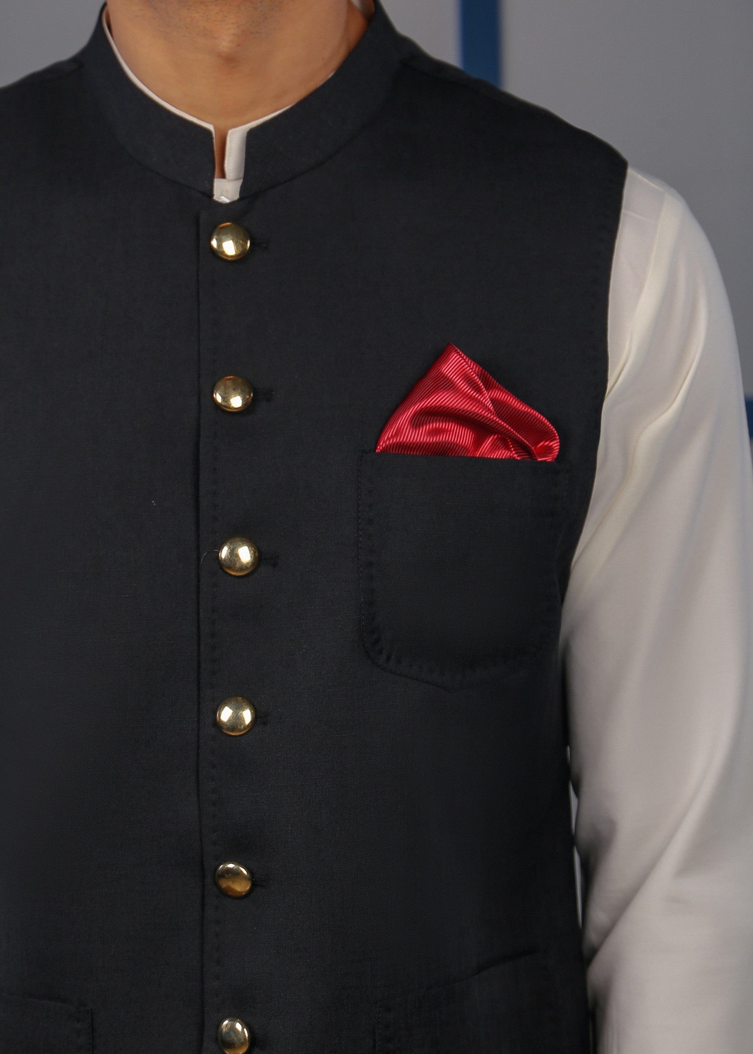 blended linen Waistcoat in Black