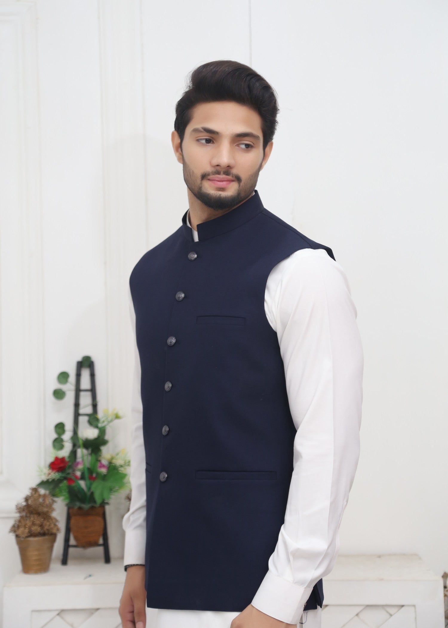 tropical Waistcoat in Navy blue