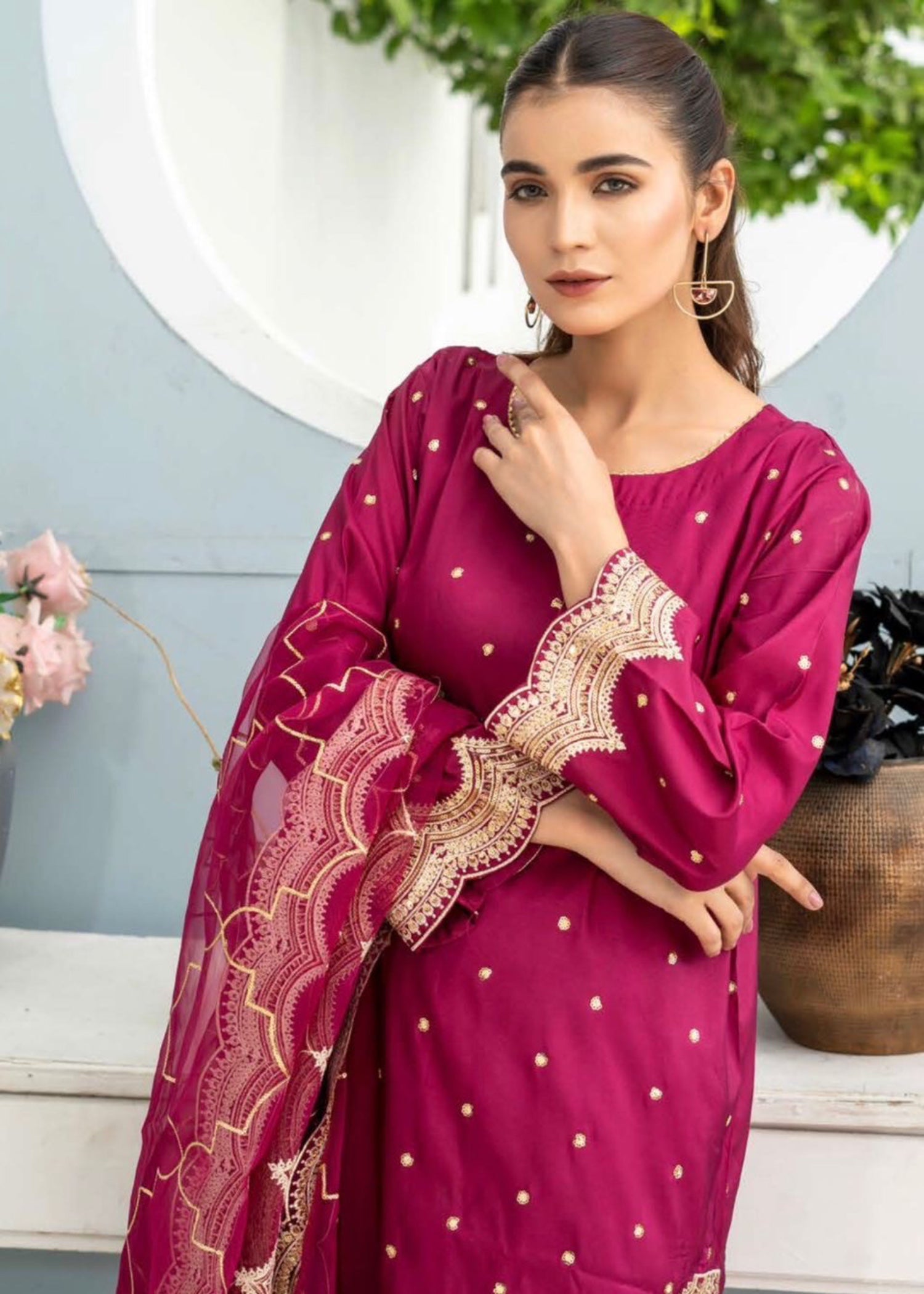 kattan silk Kurta Set in Ruby red