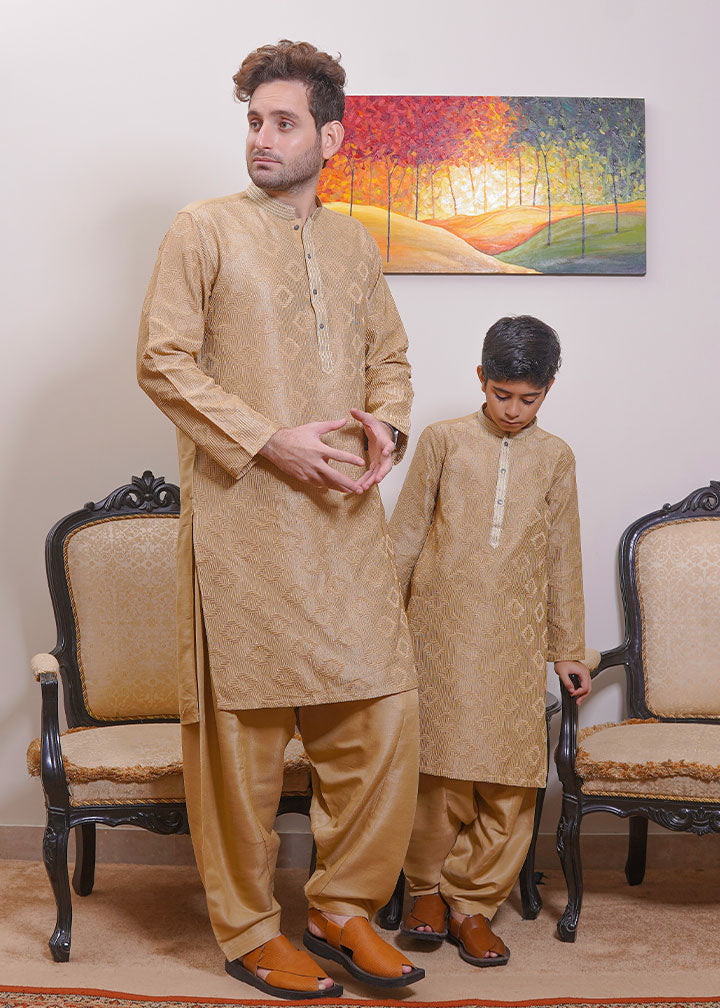 raw silk Kurta Set in Gold