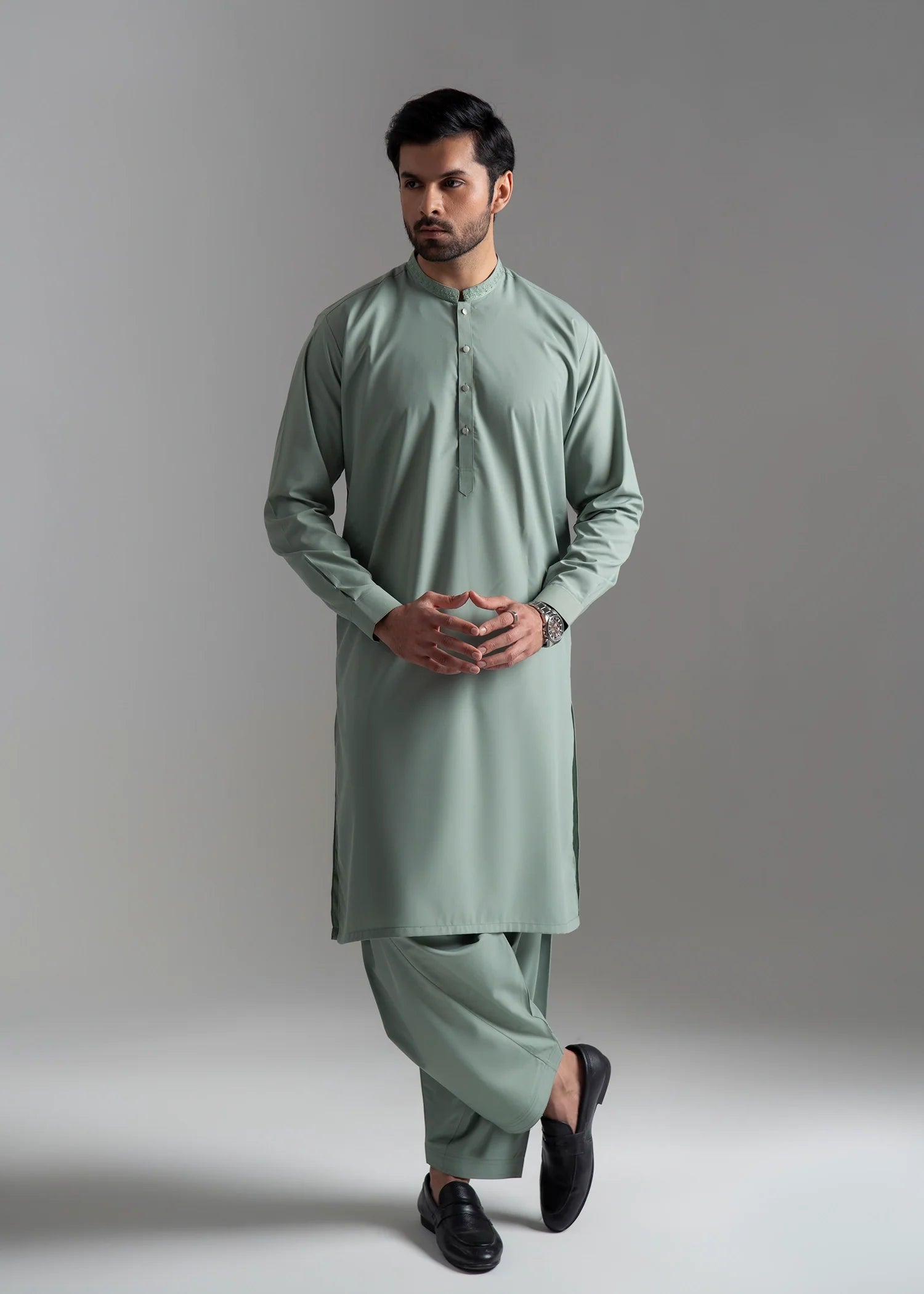 wash & wear Shalwar Kameez in Moss green by Black Pearl