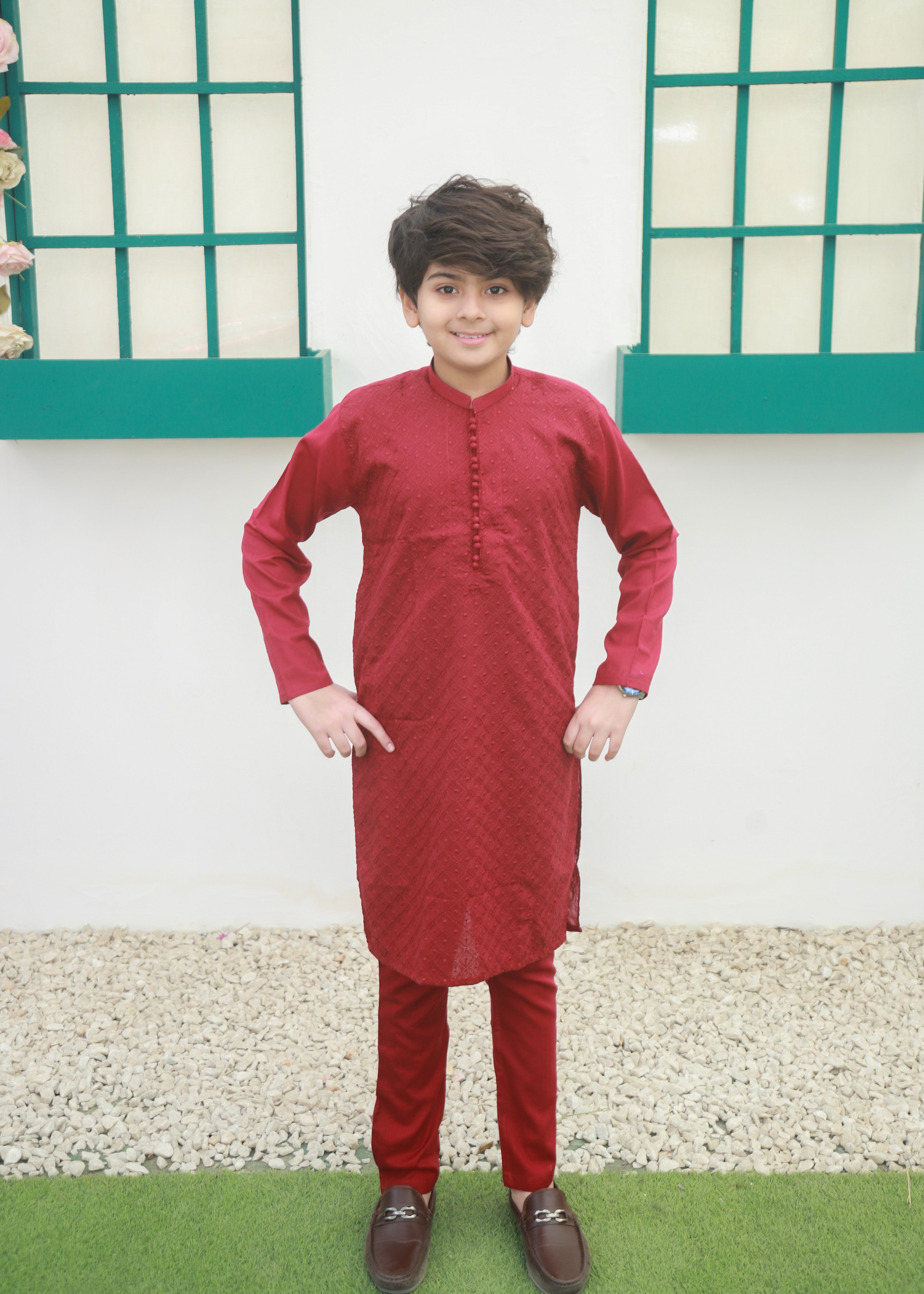cotton Kurta Set in Crimson